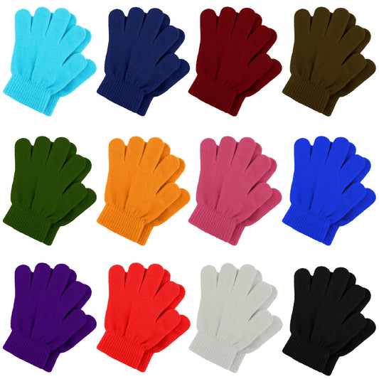 TODDOR 12 Pairs Kid's Winter Magic Gloves Children Stretchy Warm Knit Gloves for Boys or Girls