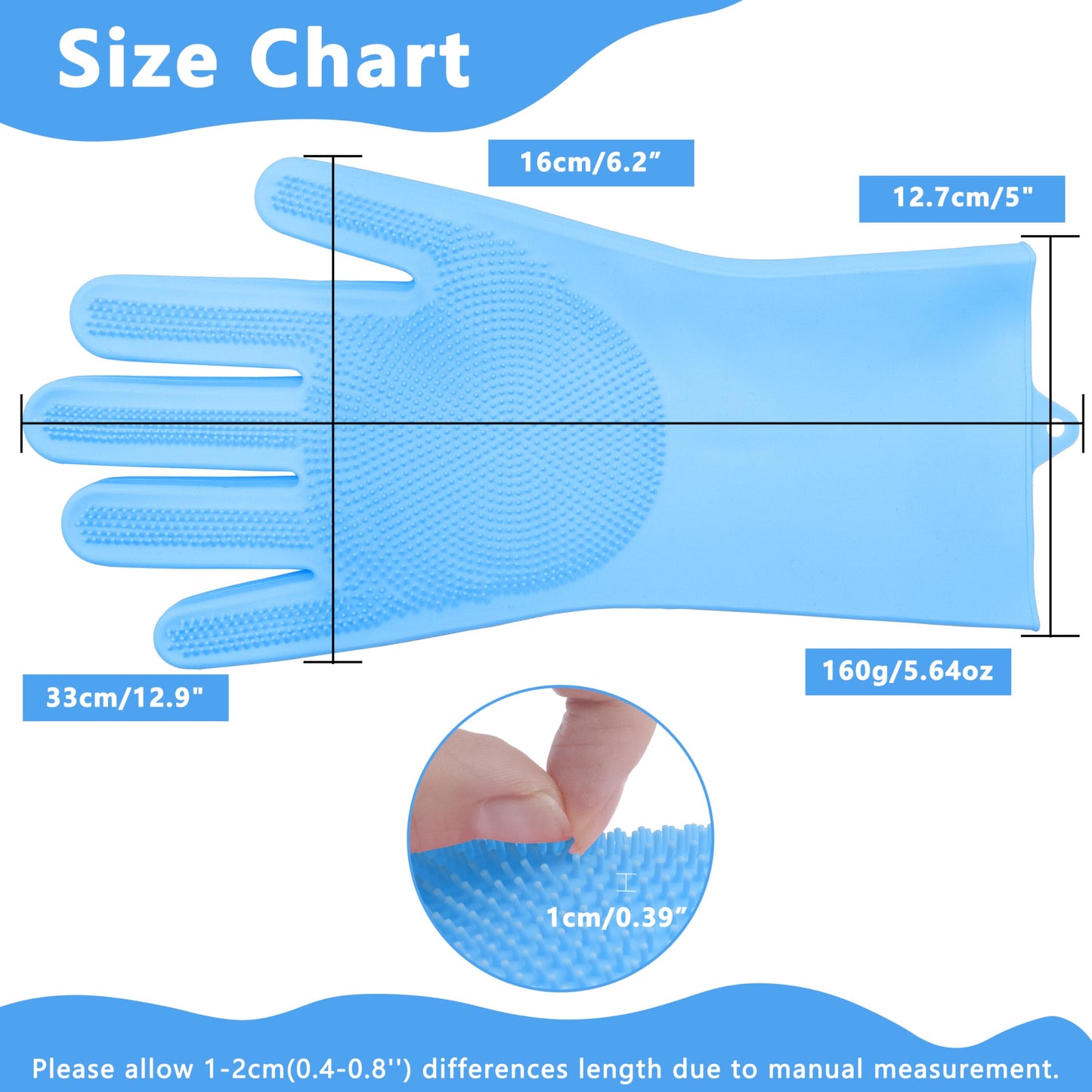 Maiiu Pet Grooming Gloves—Heat Resistant Dog Washing Gloves with High-Density Teeth, Dog Bath Scrubber with Enhanced Five Finger Design, Silicone Gloves for Dogs and Cats Bathing, Massage (Blue)