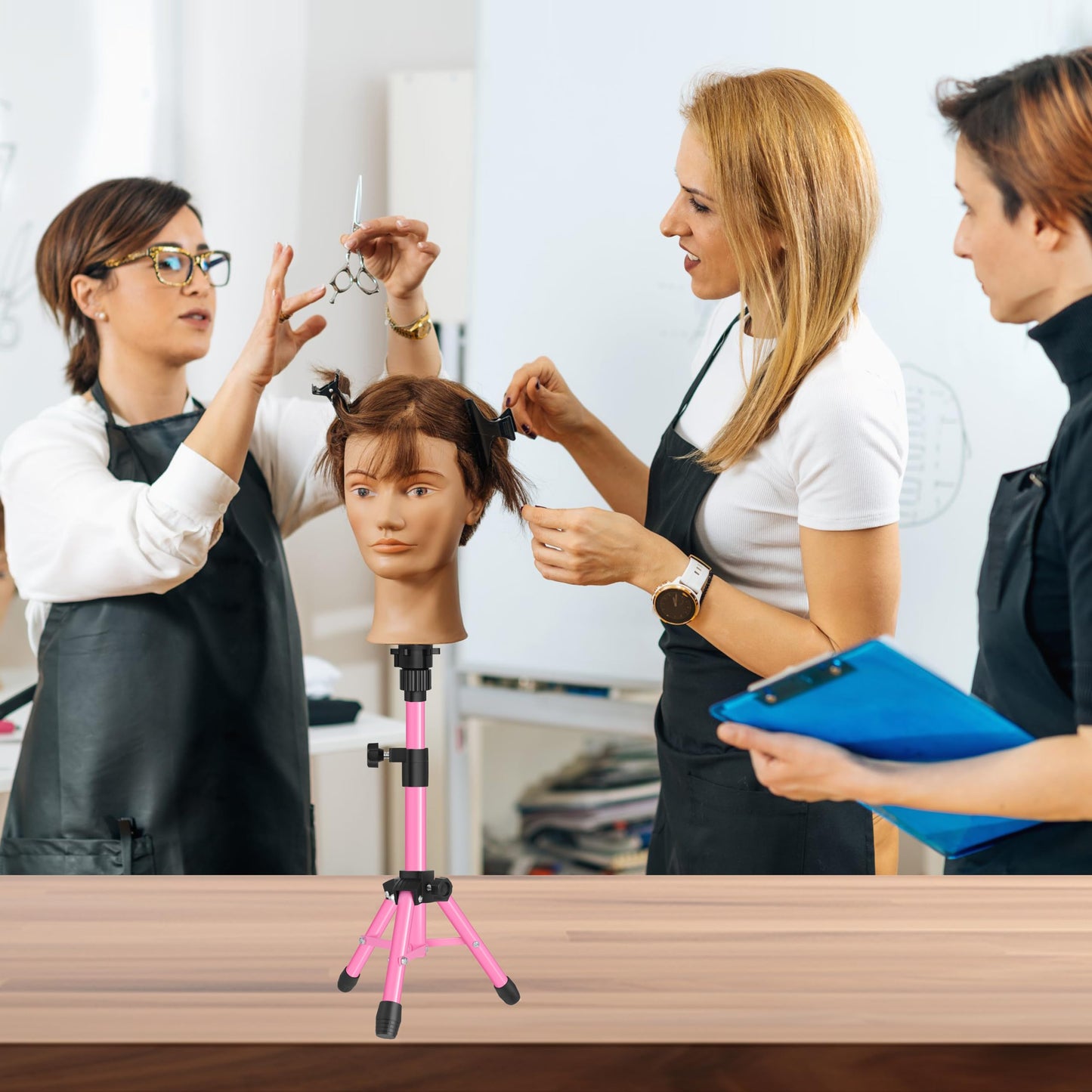 ZQIAN BEAUTY MINI Wig Stand Tripod, 25 Inch Adjustable Mannequin Head Stand, Wig Head Stand for Training Heads And Canvas Block Head (Pink, Mannequin Head Not Included)