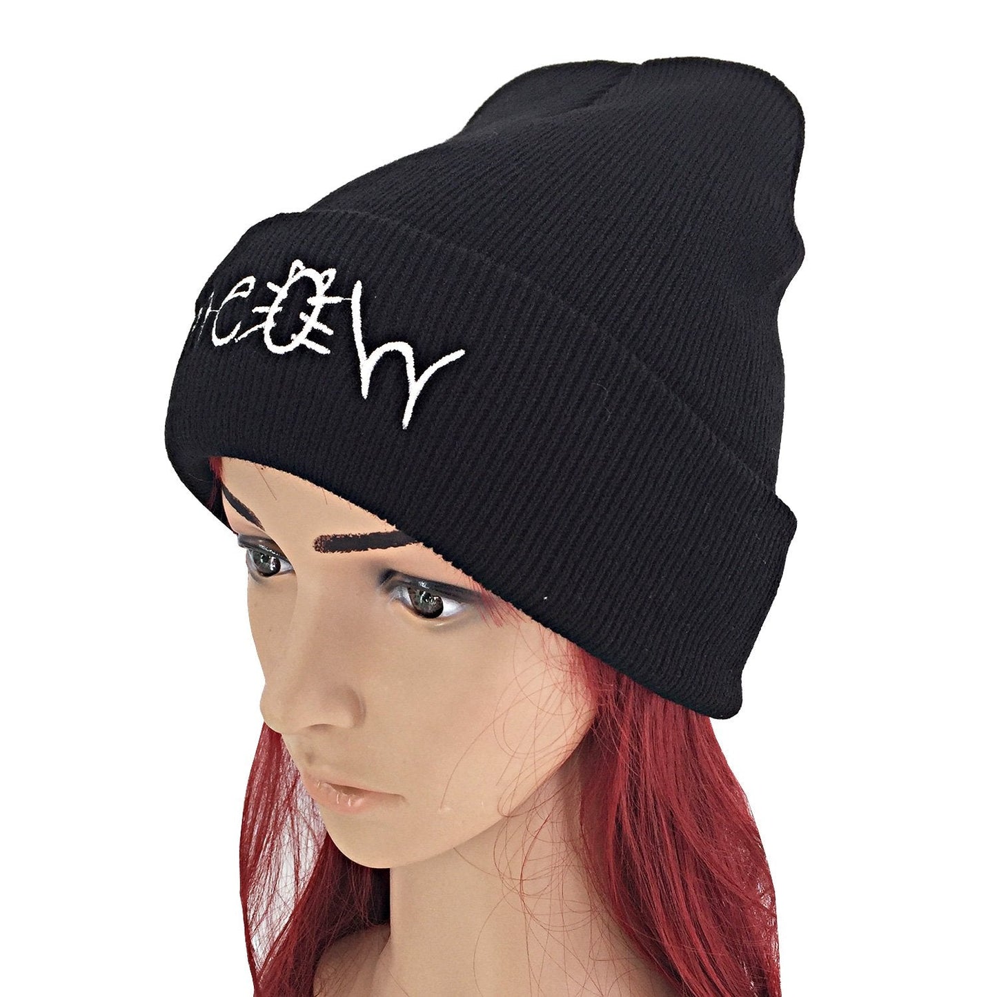Black Cute Cat Beanie Knit Winter Hats for Women Girls Teens Slouchy Skull Caps