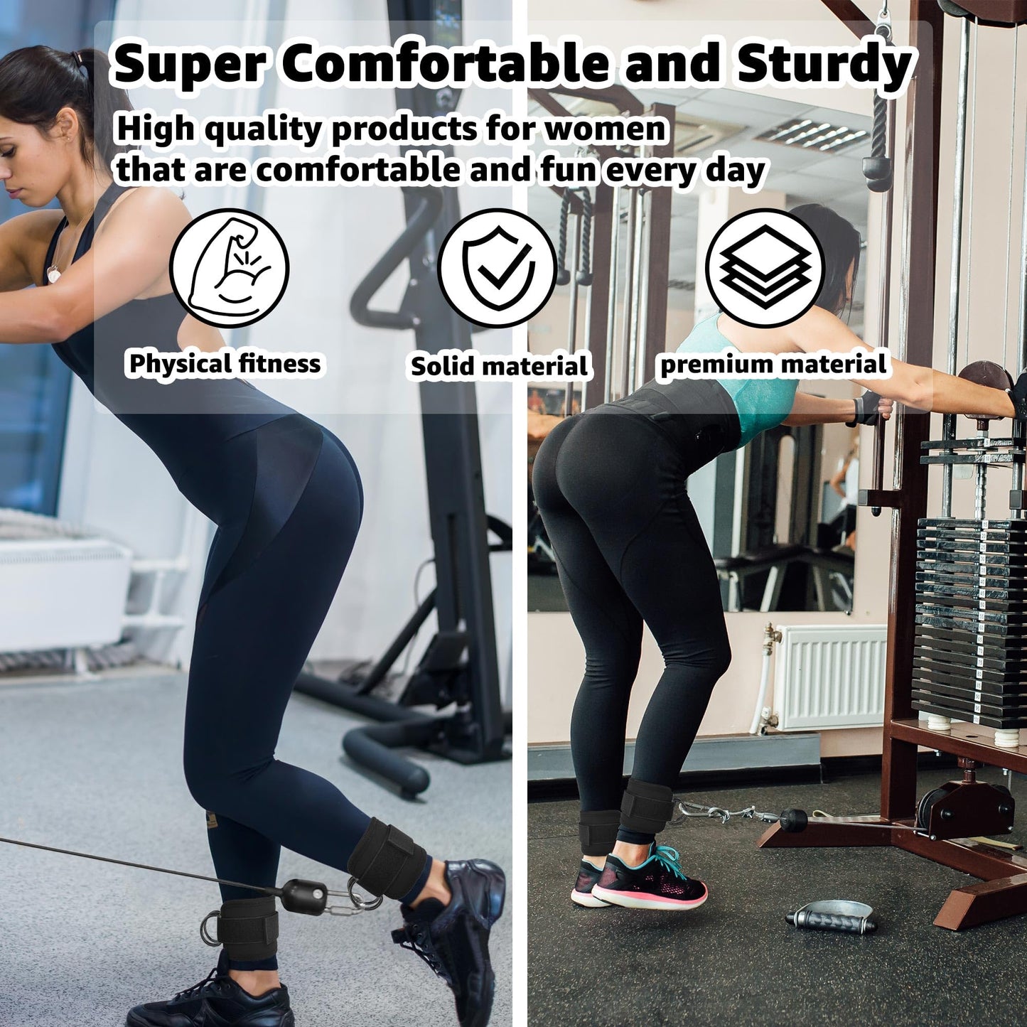 Anemeeoke Fitness Ankle Straps for Cable Machine, Black