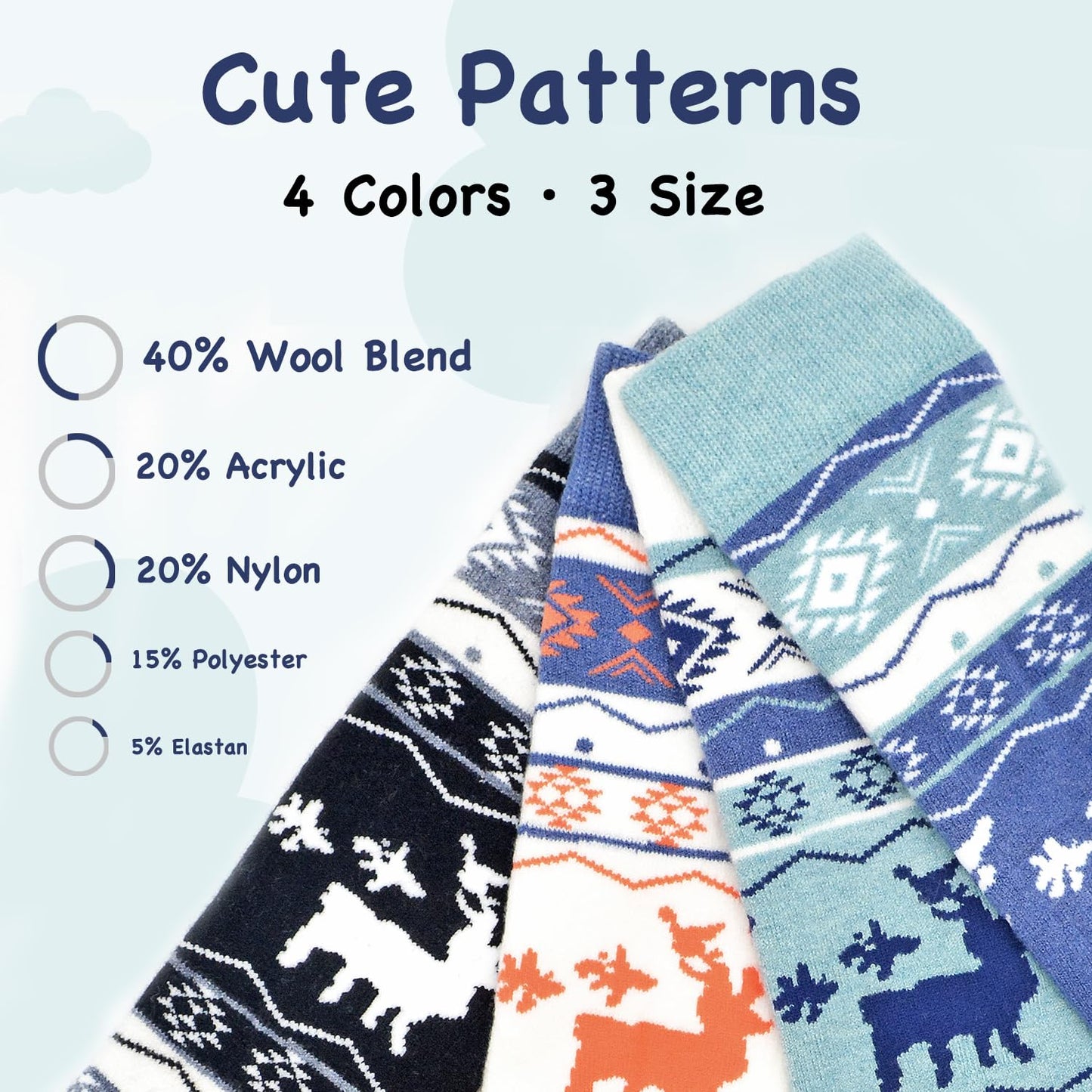 Socks Daze 2 Pack Winter Warm Wool Ski Socks for Kids Boys Girls 10-12 Years Cute Knee High Wool Boot Socks for Hiking Ice Skating, Black + White, Medium