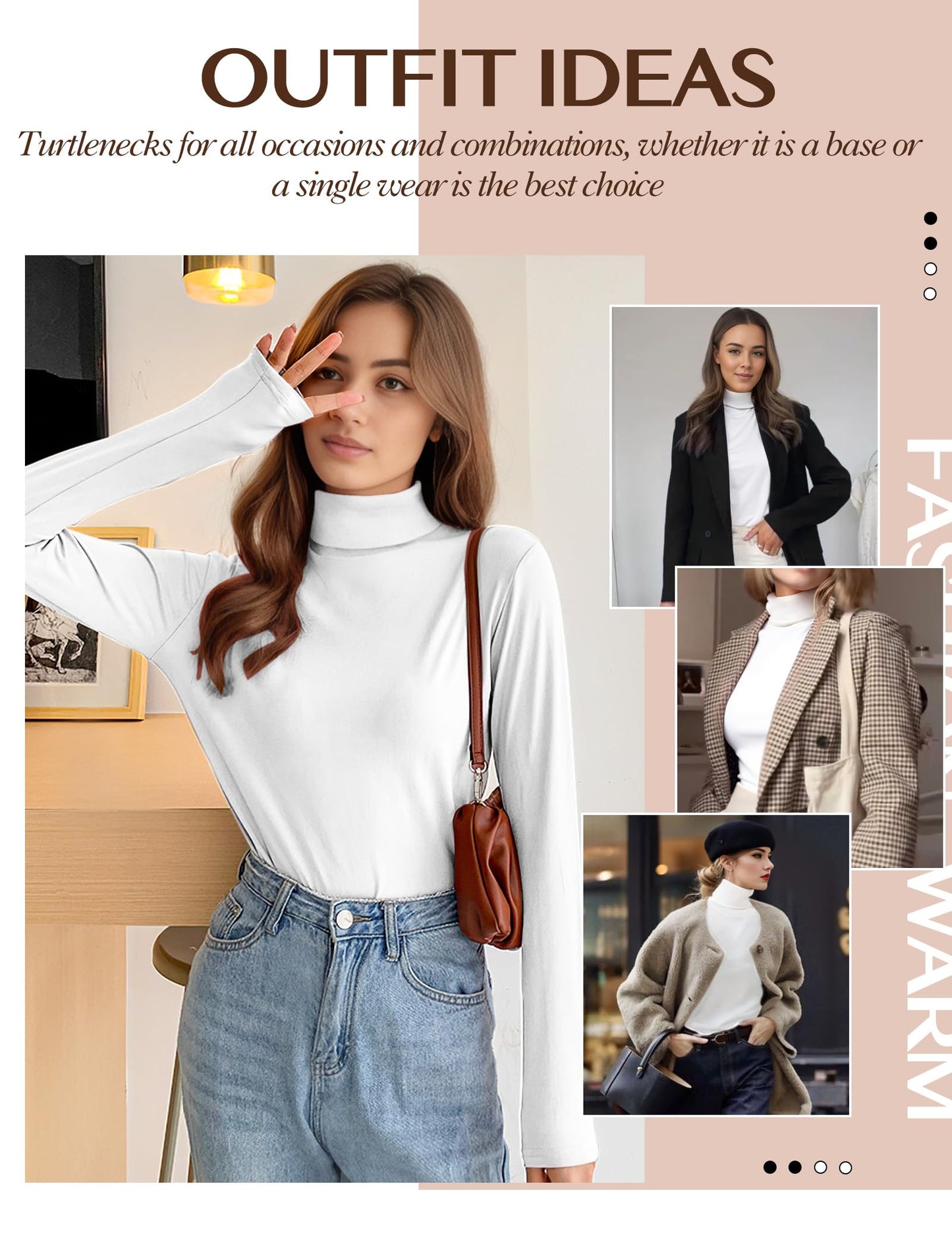 Women's 2 Pack Long Sleeve Turtleneck Thermal T-Shirts Mock Neck Underwear Fall Winter Base Layer Lightweight Tops