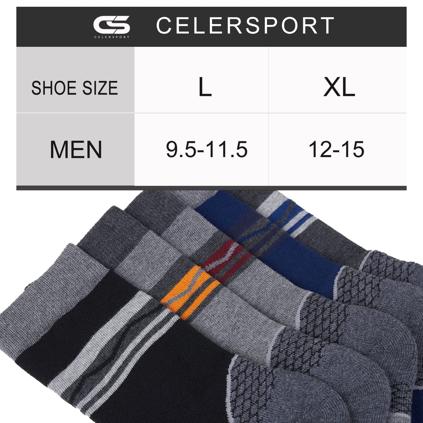 CS CELERSPORT 4 Pack Men's Merino Wool Hiking Socks with Cushion Warm Winter Thermal Boot Crew Socks, Dark Grey, X-Large