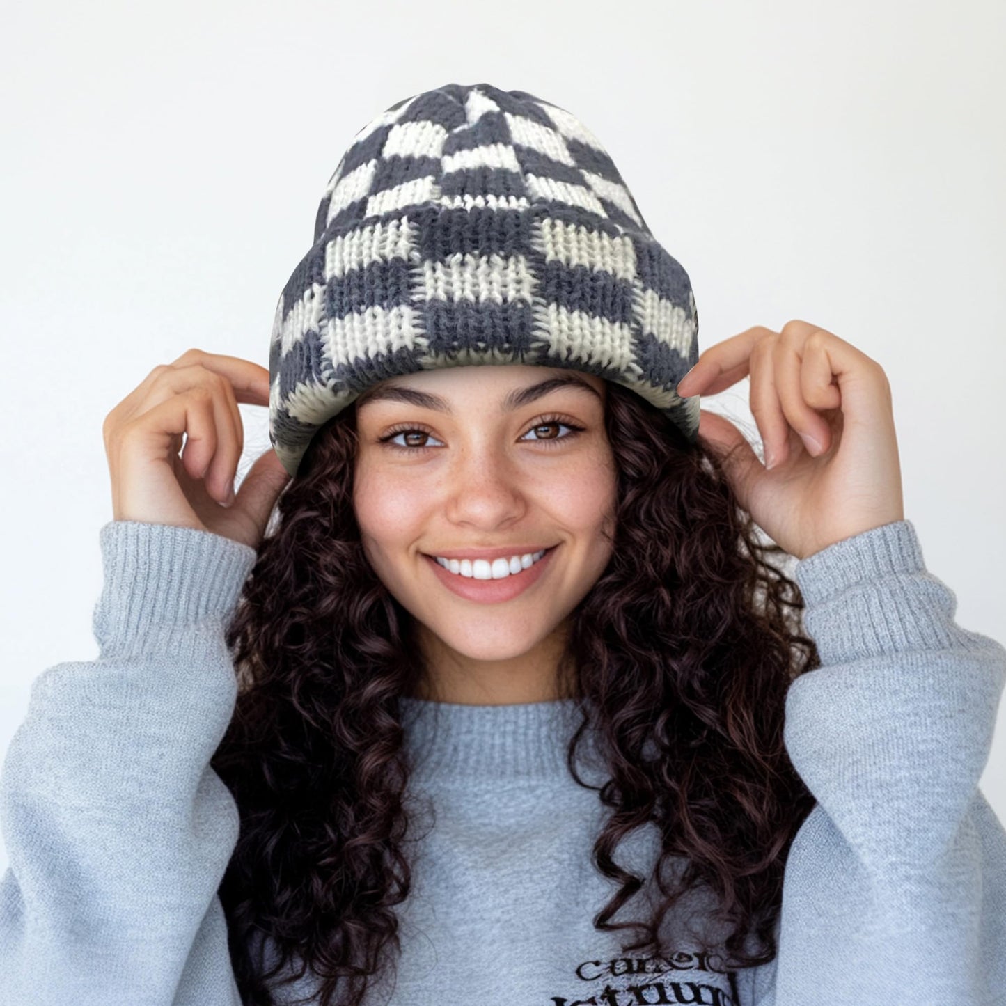 Croogo Cuffed Beanie for Men Women Knit Skull Cap Warm Stocking Hats Winter Beanie Plaid Acrylic Hat Skullcap Hat,Gray-KH56