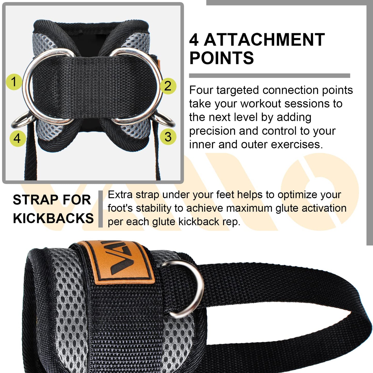 VAIIO Ankle Straps for Cable Machines,Adjustable Comfort fit Neoprene, Reinforce Double D-Ring - Premium Ankle Cuffs to Improve Abdominal Muscles, Lift The Butts, Tone The Legs for Men & Women