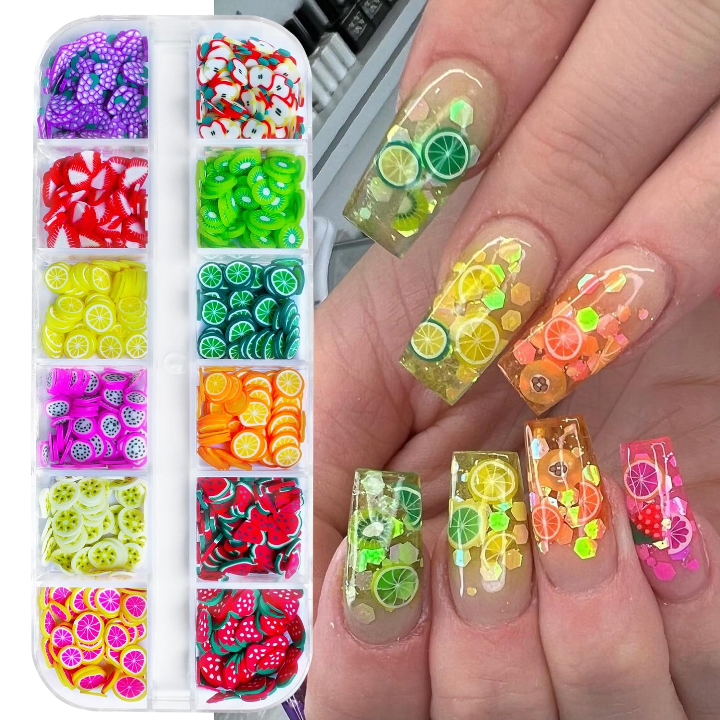 AddFavor 4 Boxes Holographic Nail Glitter Mixed Butterfly Heart Star Sequins Iridescent Flakes Fruit Nail Slice for Nail Art Decorations Supplies