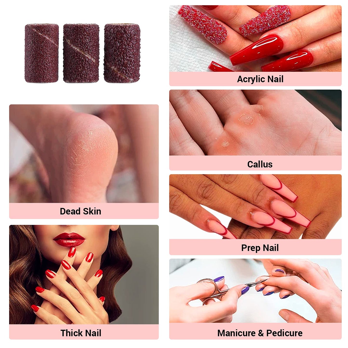 MelodySusie 300 Pcs Professional Sanding Bands Nail Drill Bits Set, 80 Coarse, 120 Medium, 180 Fine Grit EFile Sand Piece Set Mandrel Bit for Acrylic Nails Manicures and Pedicures