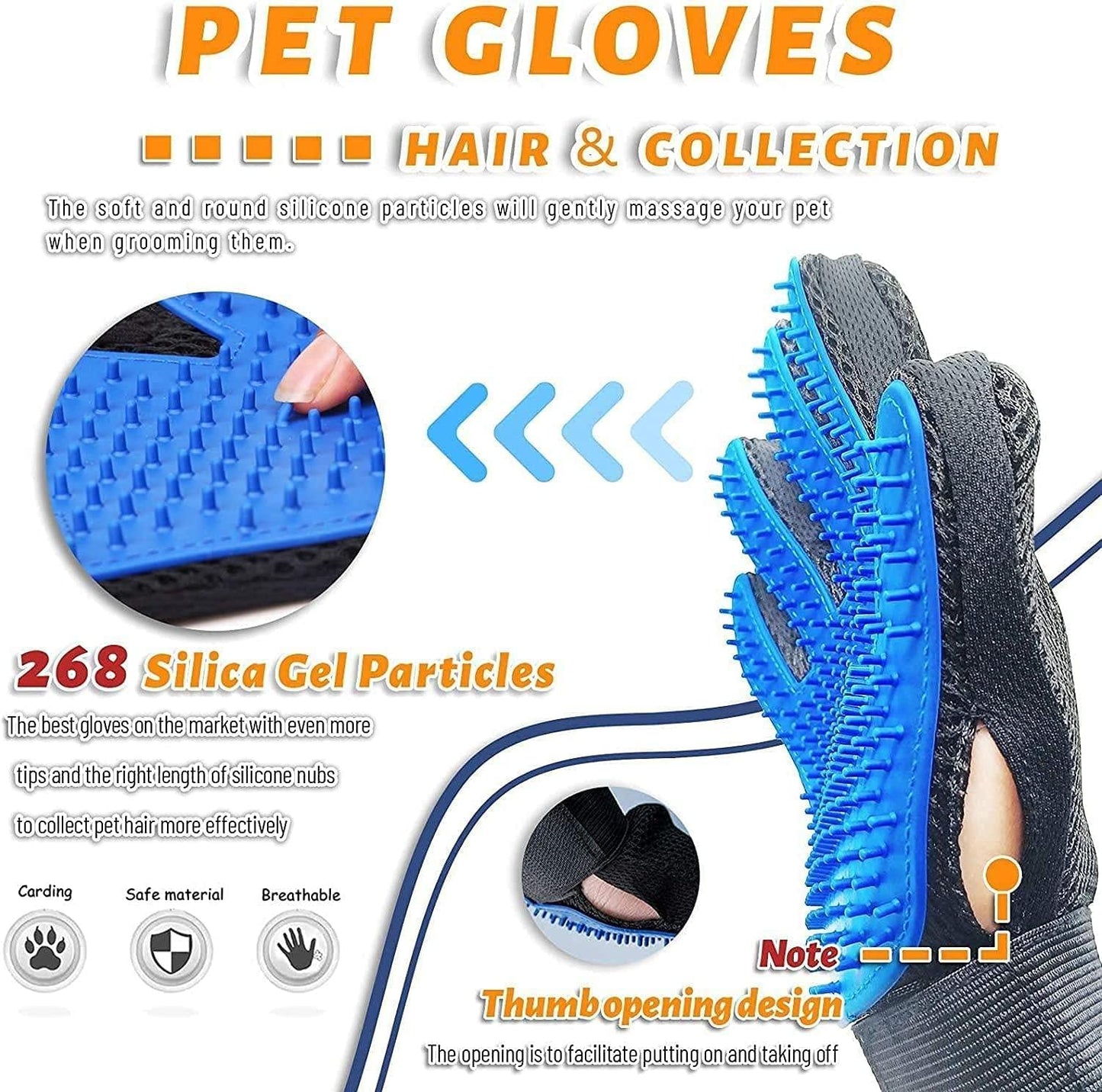 STARROAD-TIM Pet Grooming Glove Hair Remover Brush Gentle Deshedding Efficient Pet Mitt Pet Massage Gloves Left & Right Hand Draw Dogs Cats Horses Long Short Fur (1Pair Left & Right Hand (Blue))