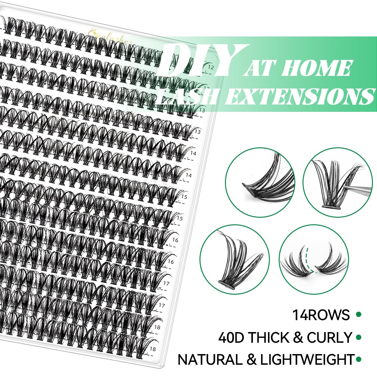 Lash Extension Kit DIY Individual Lash Clusters(280Pcs 40D Mix 12-18mm) with Lash Bond and Seal USB Portable Lash Fan 150ml/5.07fl.oz Lash Shampoo Tweezers Applicator Mascara Brush (Original B)