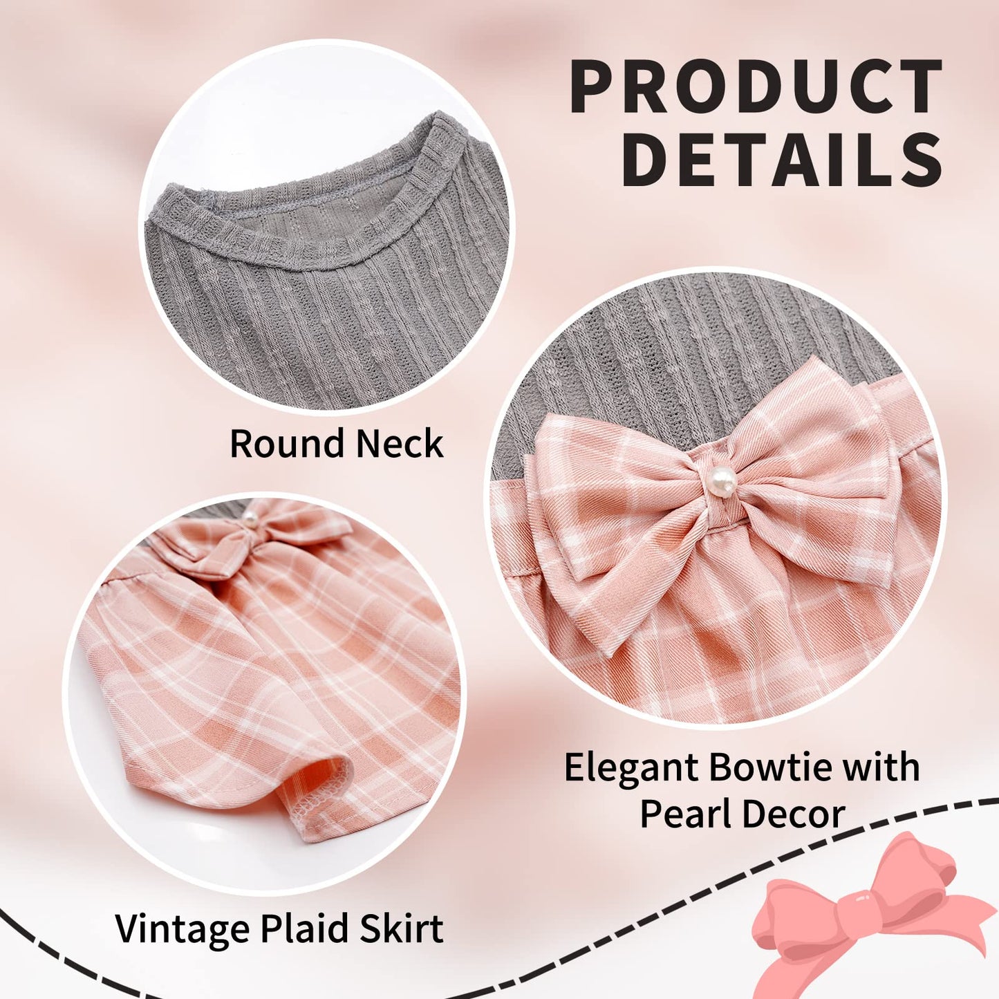KYEESE Dog Dress Plaid with Bowtie Small Dog Sweater Dress for Fall Winter Vest Shirt