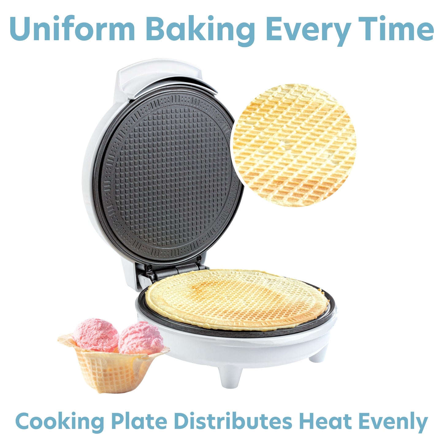 Waffle Cone and Bowl Maker for Homemade Ice Cream Cones- Includes Shaper Roller & Bowl Press- Electric Nonstick Waffler Iron Machine for Sundaes or DIY Dessert, Summer BBQ Gift Treat for Kids Adults