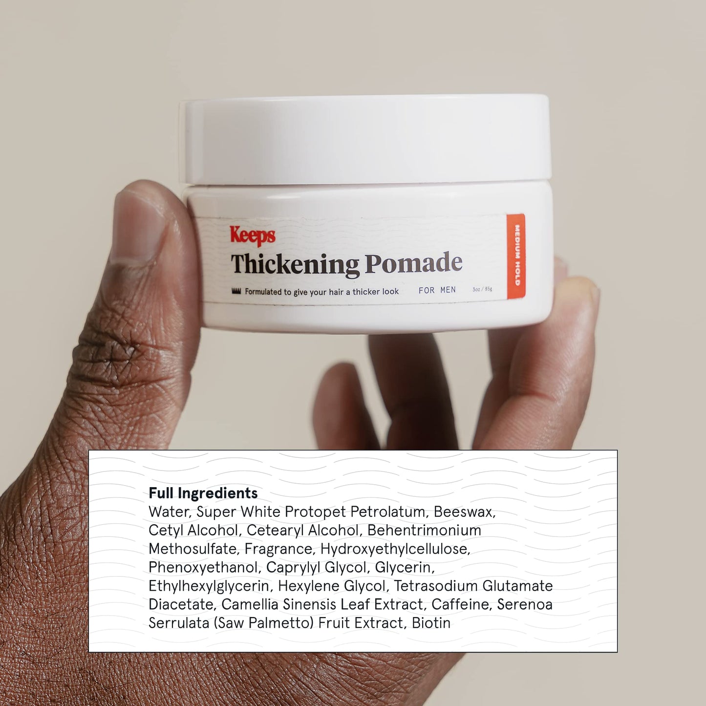 Keeps Matte Thickening Pomade for Men - Natural Ingredients for Fuller Hair: Biotin, Caffeine, Green Tea & Saw Palmetto - All-Day Medium Hold for All Styles