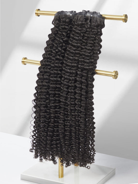 LUVME Curly Clip in Hair Extensions, 16 Inch 2 Pack 270g 18pcs Kinky Curly Seamless Clip in Hair Extensions Real Human Hair for Women, Natural Black