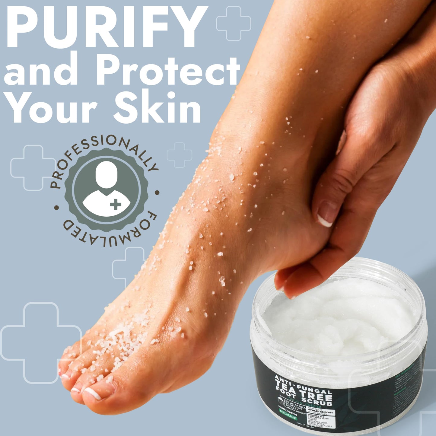 Tea Tree Foot Scrub with Salicylic & Glycolic Acid - Best Exfoliating Foot Scrub for Dead Skin, Rashes, Warts, Athlete's Foot, Corns & Calluses, Foot Odour, Insect Bites - Foot Care for Women & Men