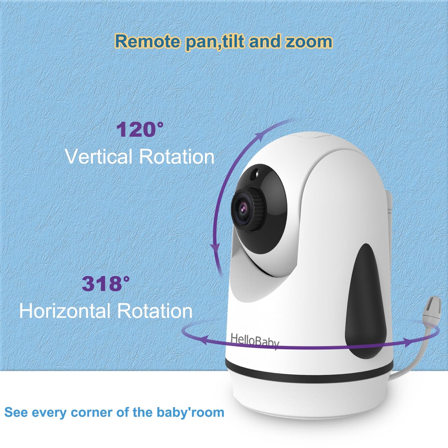 HelloBaby Video Baby Monitor with 2 Cameras and 5 Inch Split Screen Display, Remote Control Cameras with Night Vision and Temprature Monitoring