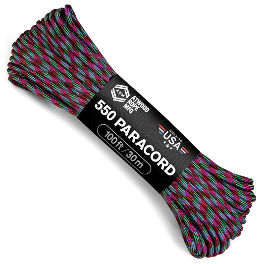 Atwood Rope MFG Color Changing 550 Paracord 100 Feet 7-Strand Core Nylon Parachute Cord Outside Survival Gear Made in USA | Lanyards, Bracelets, Handle Wraps, Keychain (Argon)