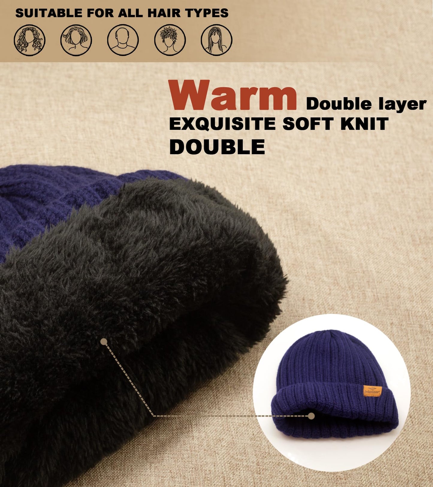 Meilzer Winter Hats for Women Fleece Lined Beanie Knit Chunky Womens Snow Cap (US, Alpha, One Size, Black/Grey)