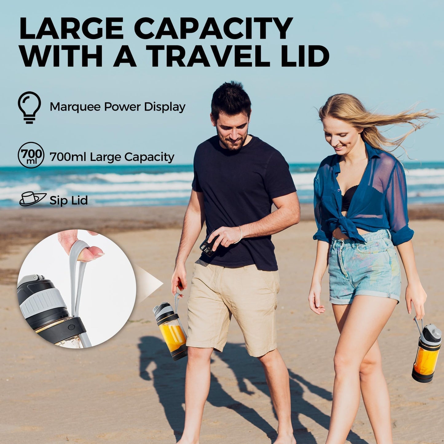 Portable Blender, Anti-Jamming 300 Watt for Shakes and Smoothies, 24oz Travel Blender USB Rechargeable, BPA Free Sporty bottle with a Travel Lid. (Black Base Grey Lid) (White Base Green Lid)