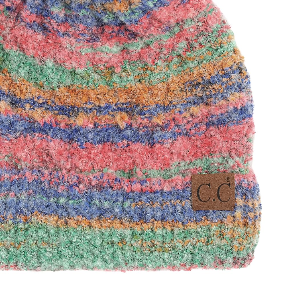 C.C Multi Color Space Dye Pom Beanie/Lining (Poly) / Pom Faux Fur for Women Unisex - Wool Stretchable Soft Warm with Faux Fur Pom Knit Winter Skully Hat (Red Combo)