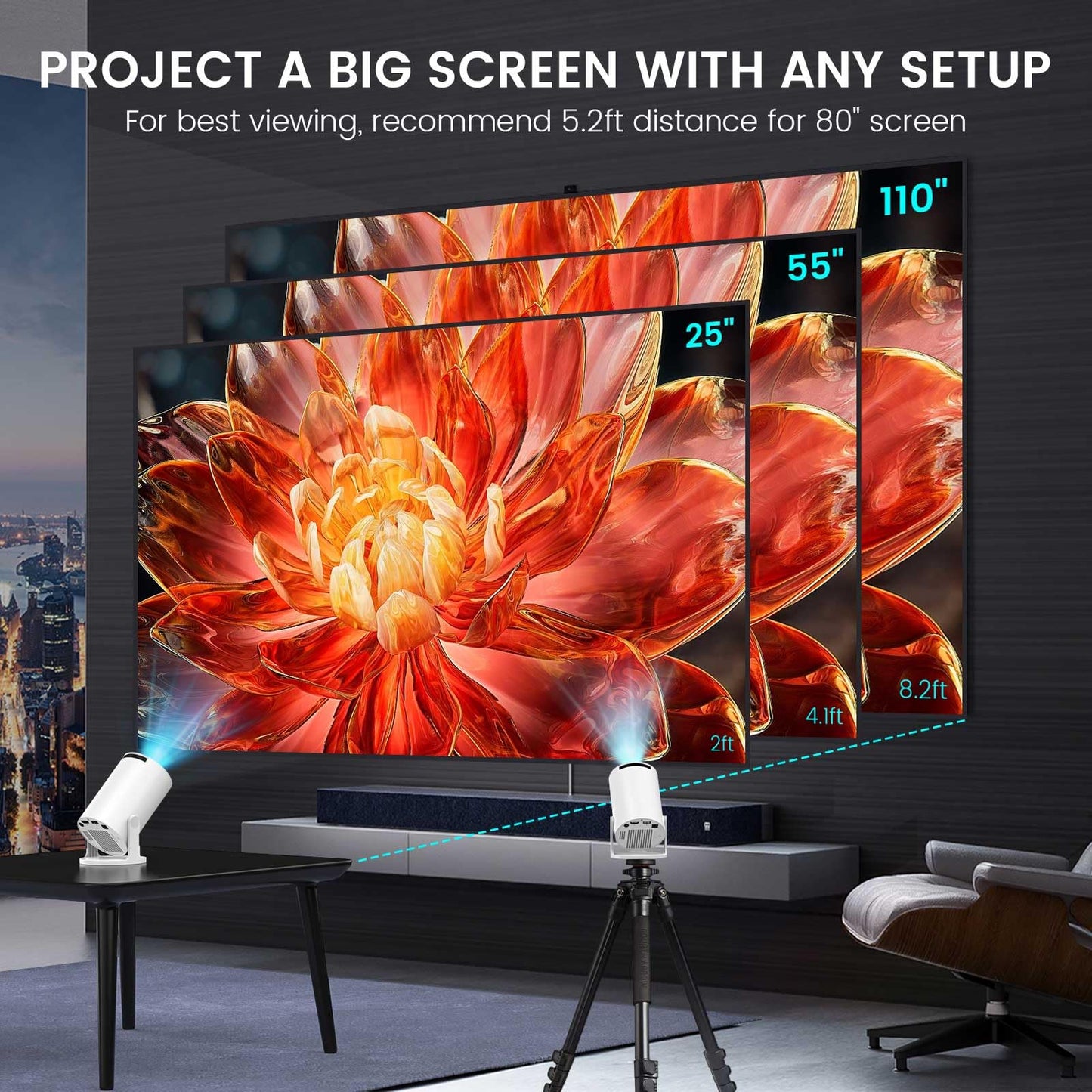 Chicdaze Mini Projector, HY300 PRO+ Portable Projector with WiFi 6 and Bluetooth 5.4, 170 ANSI, 4k HD Projector, Video Proyector Compatible with Phone, TV Stick, Laptop, HDMI, USB for Home Outdoor