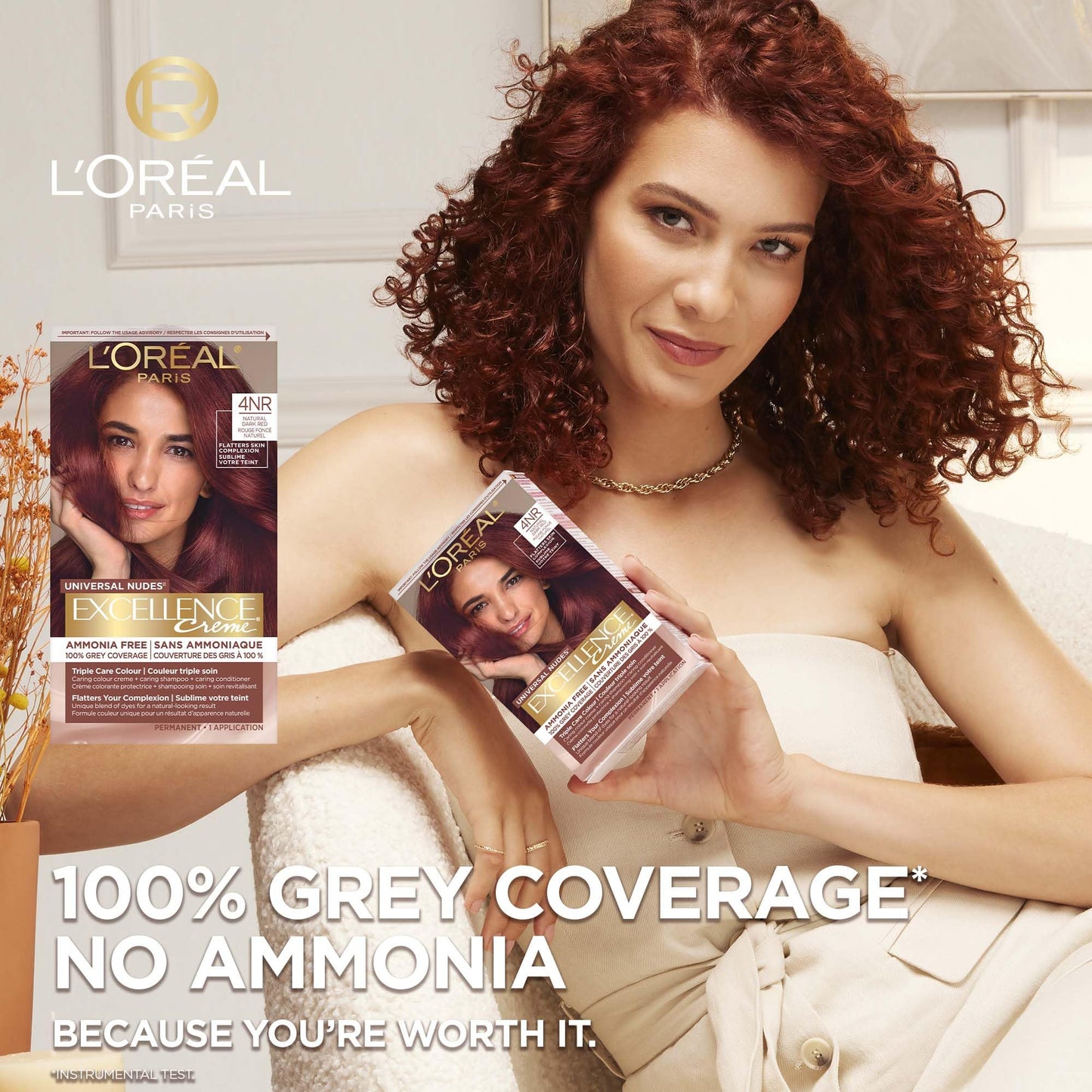 L’Oréal Paris Excellence Universal Nudes Permanent Hair Color, Ammonia Free Hair Dye for Gray Hair Coverage, 7NR Natural Copper, 1 Hair Dye Kit