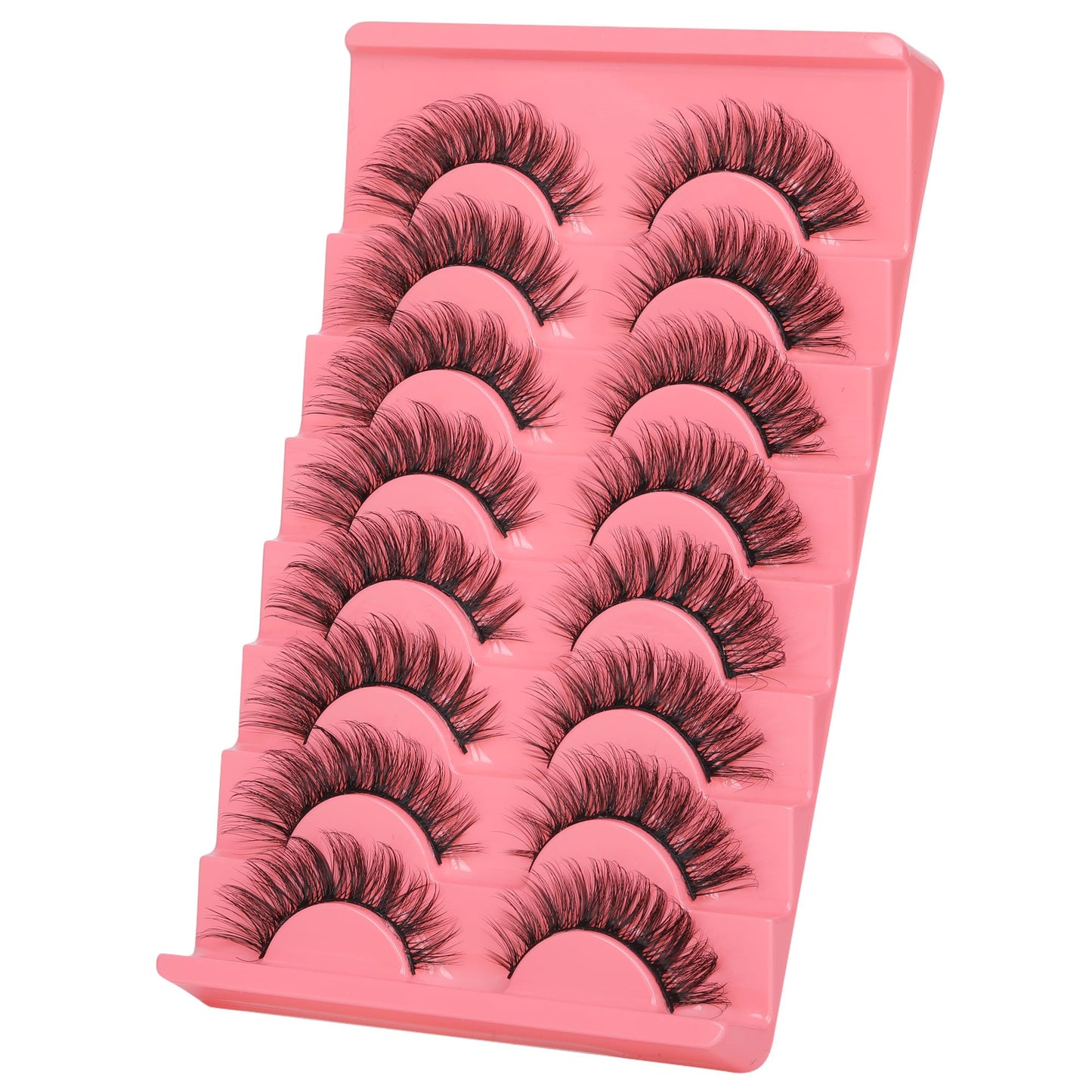 JIMIRE Natural Lashes Fluffy False Eyelashes Natural Look Wispy Faux Mink Lashes Short Cat Eye 15MM False Lashes 8 Pairs Pack