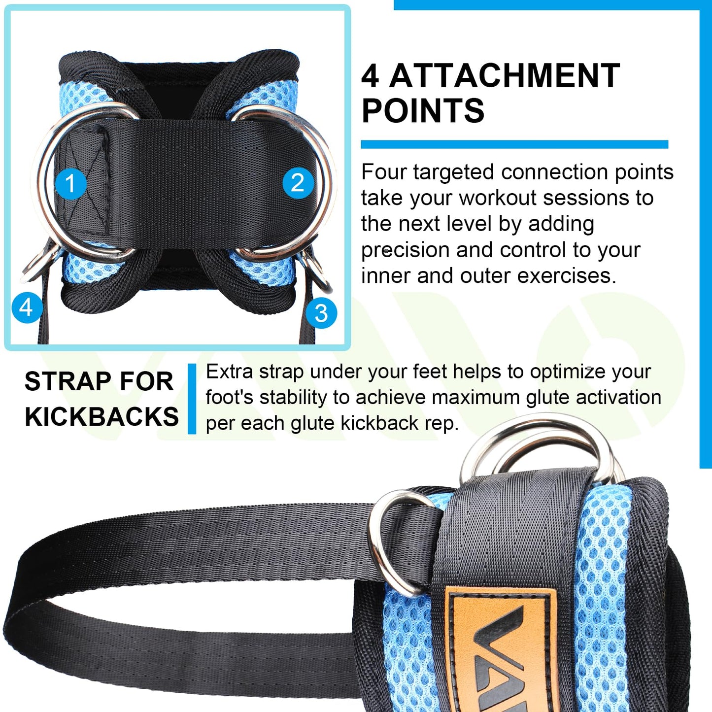 VAIIO Ankle Straps for Cable Machines,Adjustable Comfort fit Neoprene, Reinforce Double D-Ring - Premium Ankle Cuffs to Improve Abdominal Muscles, Lift The Butts, Tone The Legs for Men & Women