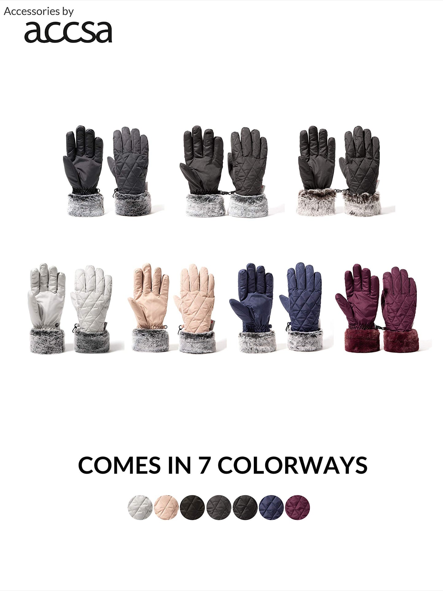 accsa Women Winter Ski Glove Waterproof 3M Thinsulate Warm Windproof Brown L