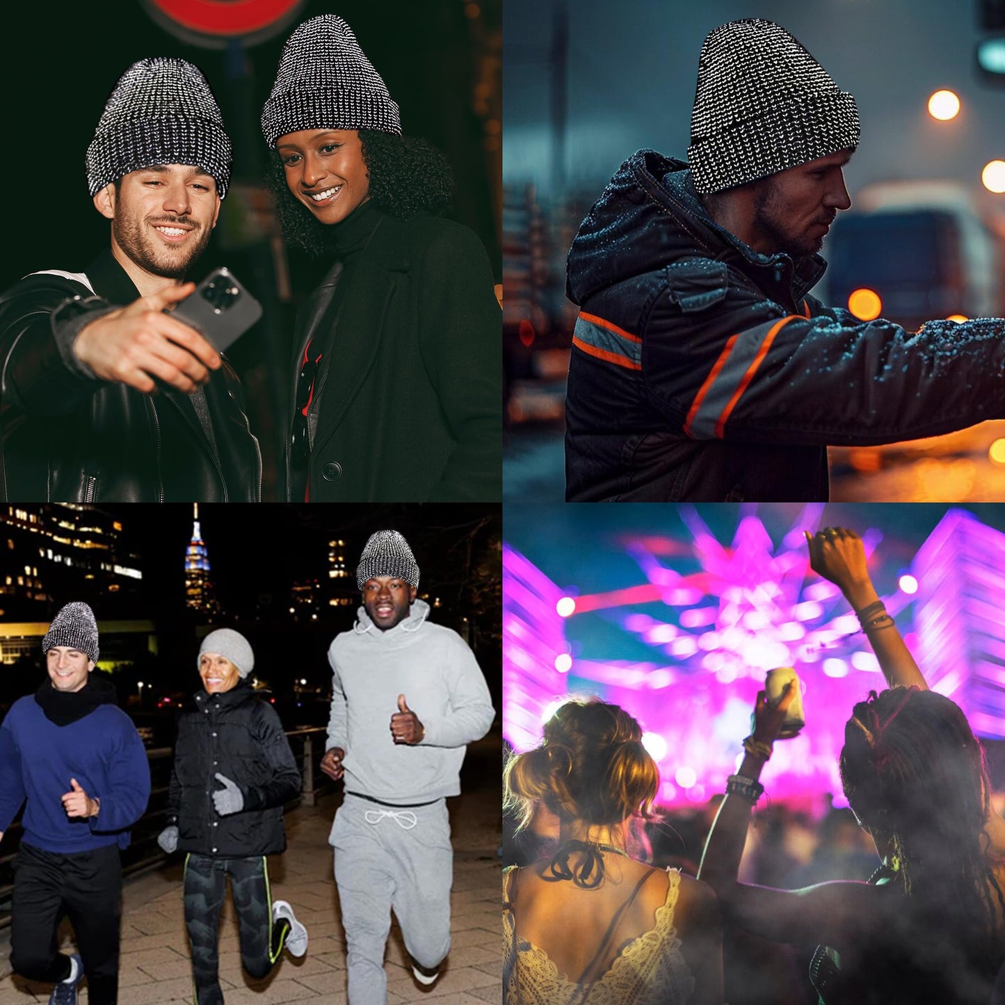 Babalet Reflective Winter Beanie Hats for Women Men Adults, High Visibility Safety Knitted Polar Fleece Lined Black Hat Cap for Running Outdoor Sports Walking Cycling at Night, Grey