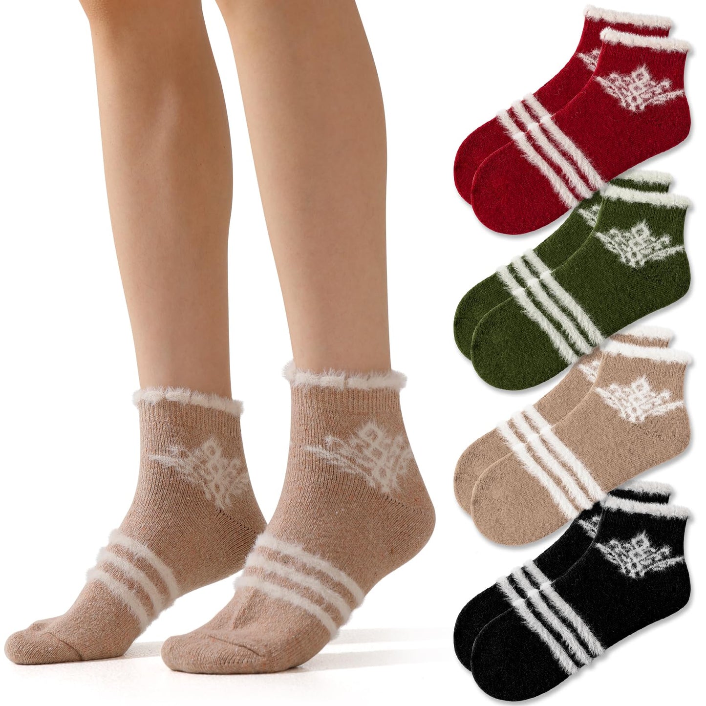 Fszsaa Merino Wool Low Ankle Socks For Women Knit Warm Fuzzy Socks Casual Home Socks Winter