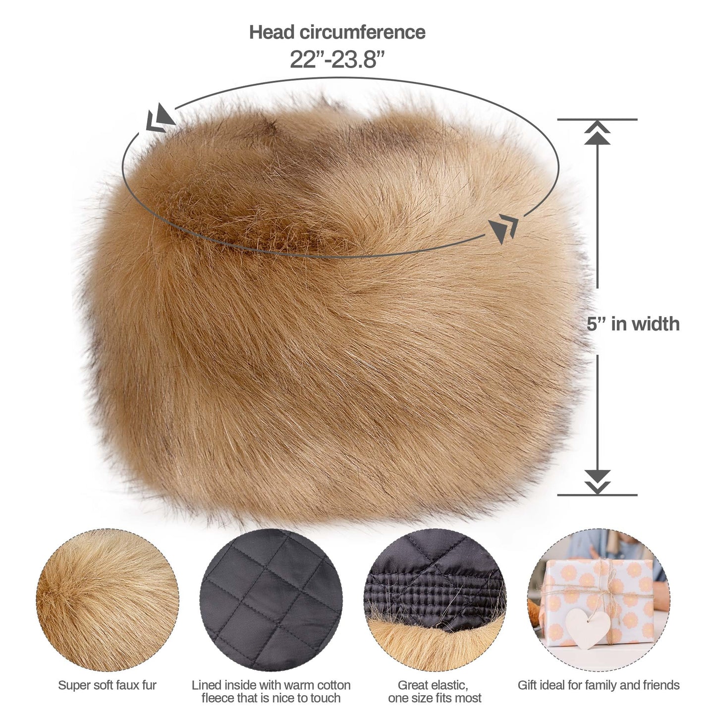 Dikoaina Faux Fur Cossack Russian Style Hat for Ladies Winter Hats for Women Khaki