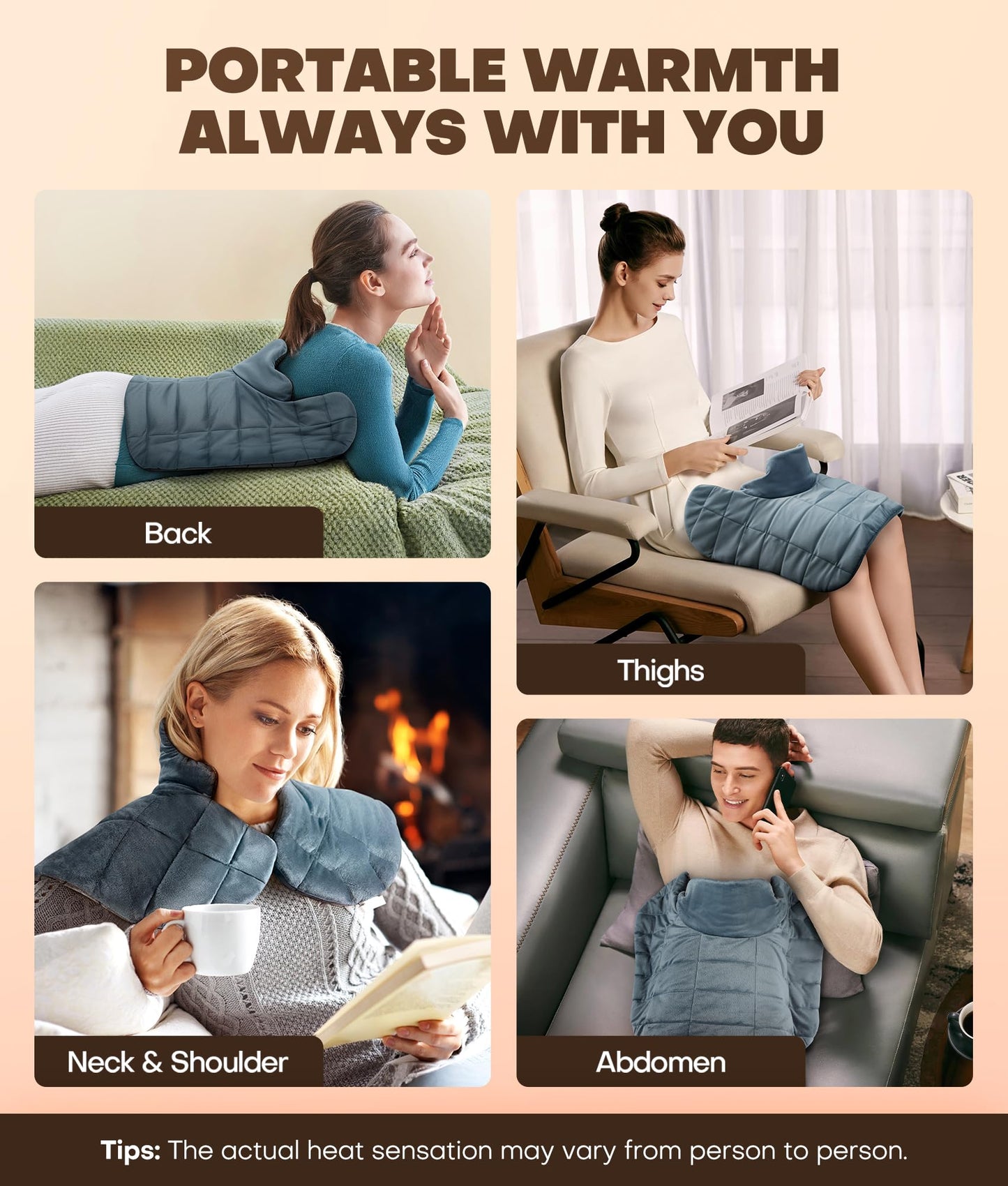 Graphene-Infused Weighted Heating Pad, Effective Pain Relief Instant Heating Pads for Neck and Shoulders and Back, Ergonomic Heated Wrap w/ 6 Heat Options 4 Auto Timer, Christmas Gifts for Women Men