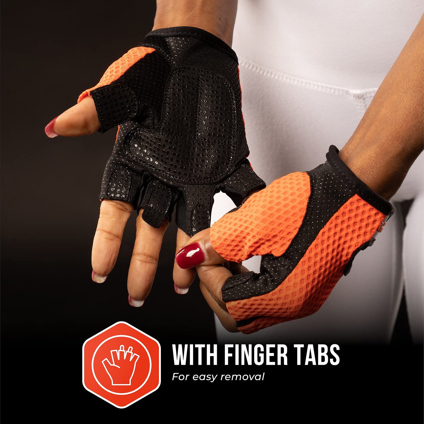 Contraband Pink Label 5307 Womens Designer Workout Gloves | Low Sweat Diamond Mesh Fabric w/Grip-Lock⢠Silicone Palm (Orange, X-Small)