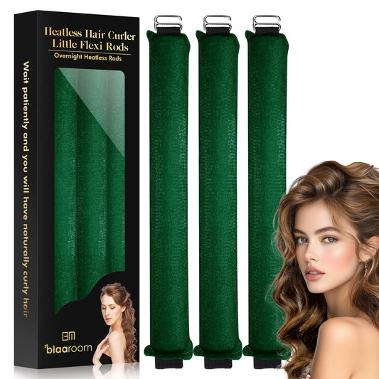 Overnight Heatless Hair Curler to Sleep in, Jumbo Heatless Curls Satin Velvet Overnight Flexi Blowout Rods No Heat Overnight Sleeping Curling for Hair Styling Tools -3pcs Green