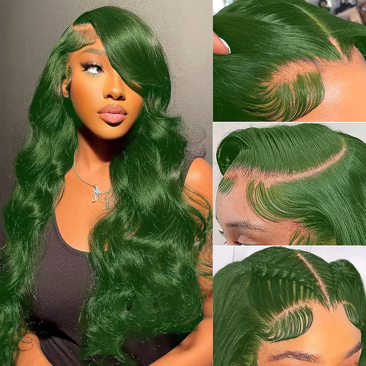 Colorful Bird 30 Inch Dark Green Lace Front Wigs Human Hair Body Wave 13x4 HD Lace Frontal Wig Pre Plucked with Baby Hair Green Lace Front Human Hair Wigs Glueless 150% Density