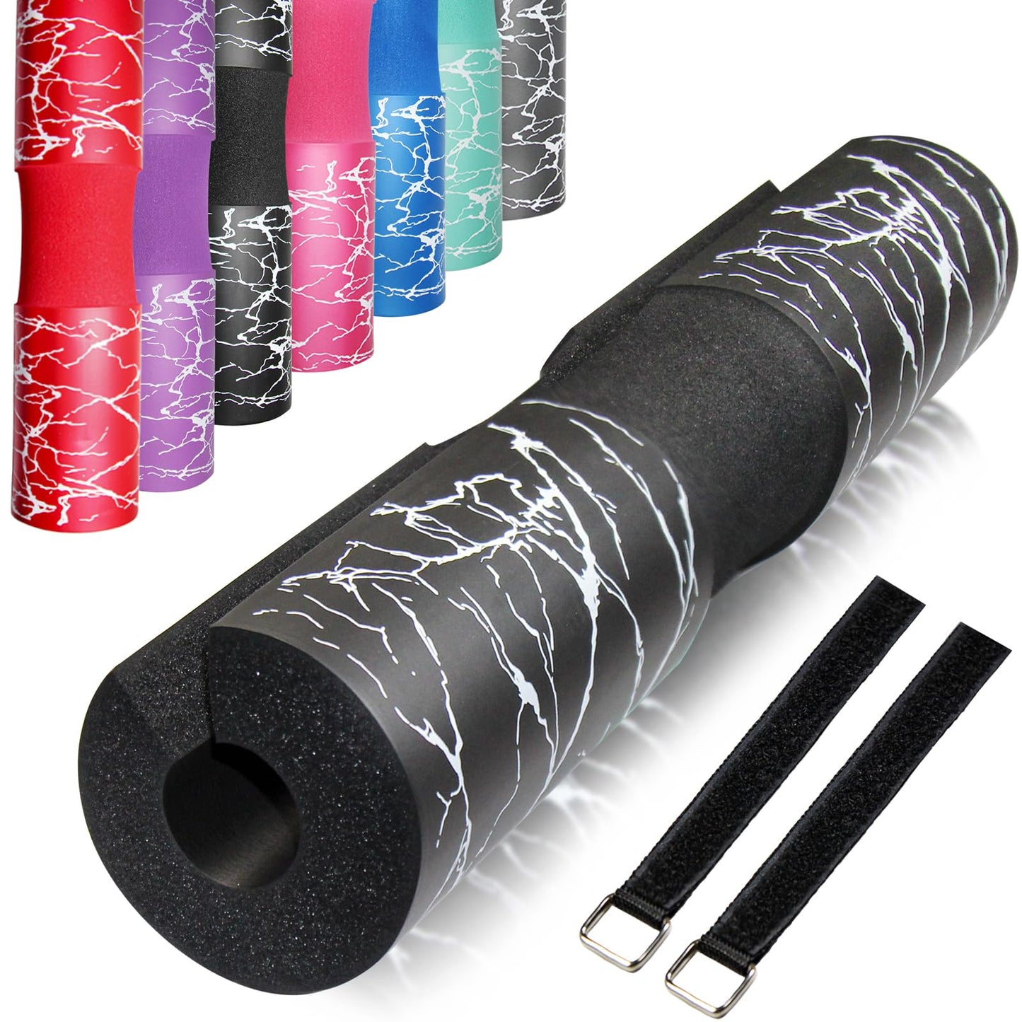 AN AMMAN Barbell Pad Perfect for Squat, Hip Thrust - Relieves Neck and Shoulder Pain Thick Foam Cushion - Gym Workout Smith Machine Thruster Weightlifting Black Marble Pattern AM001PT