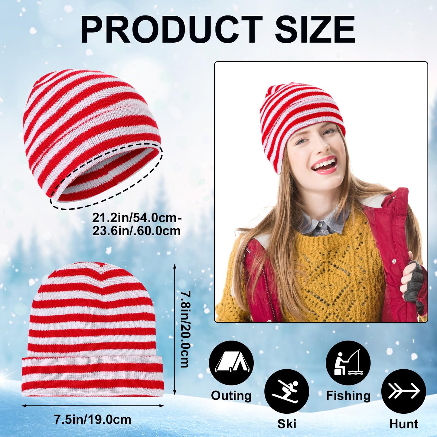 SATINIOR 6 Pieces Christmas Red White Stripe Beanie and Touchscreen Gloves Set Christmas Winter Knit Hat Soft Skull Cap for Women Men