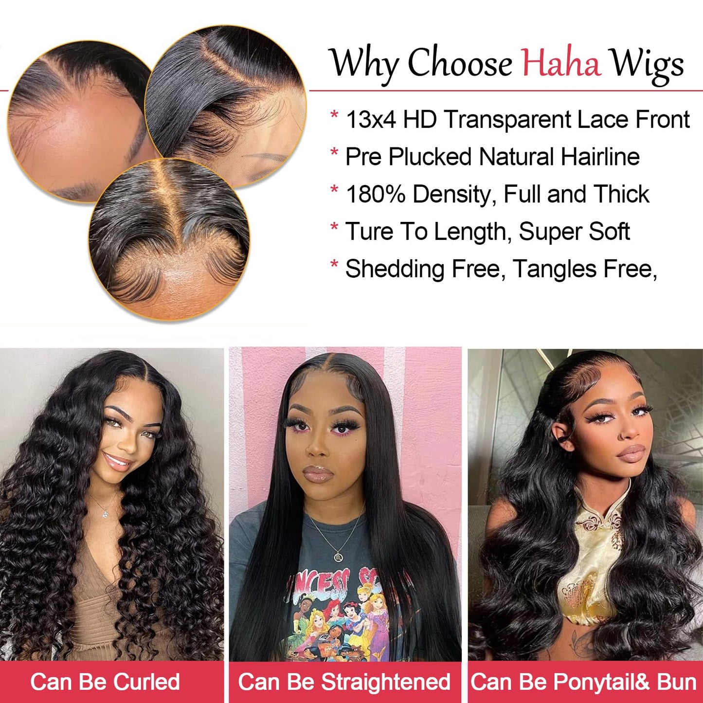 haha Body Wave Lace Front Wig Human Hair Pre Plucked 180% Density HD Transparent Lace Frontal Wigs Human Hair 13x4 Lace Front Glueless Human Hair Wigs For Women Black Bleached Knots Baby Hair 20 Inch