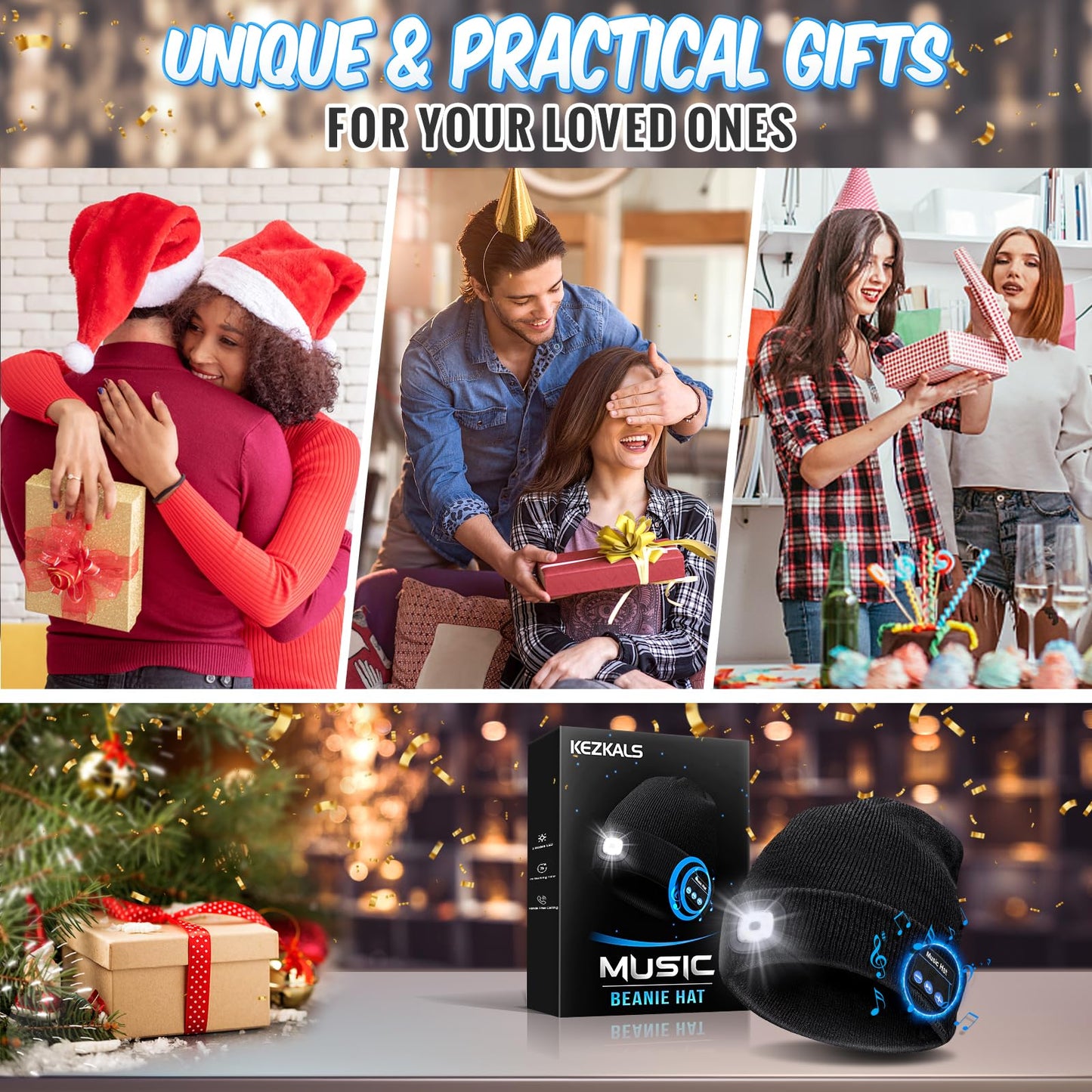 KEZKALS Gifts for Men Women, Bluetooth Beanie Hat, Stocking Stuffers for Adults Men, Mens Gifts for Men Who Want Nothing, Cool Gadgets for Men, Bluetooth Hat Mens Gifts Ideas Black