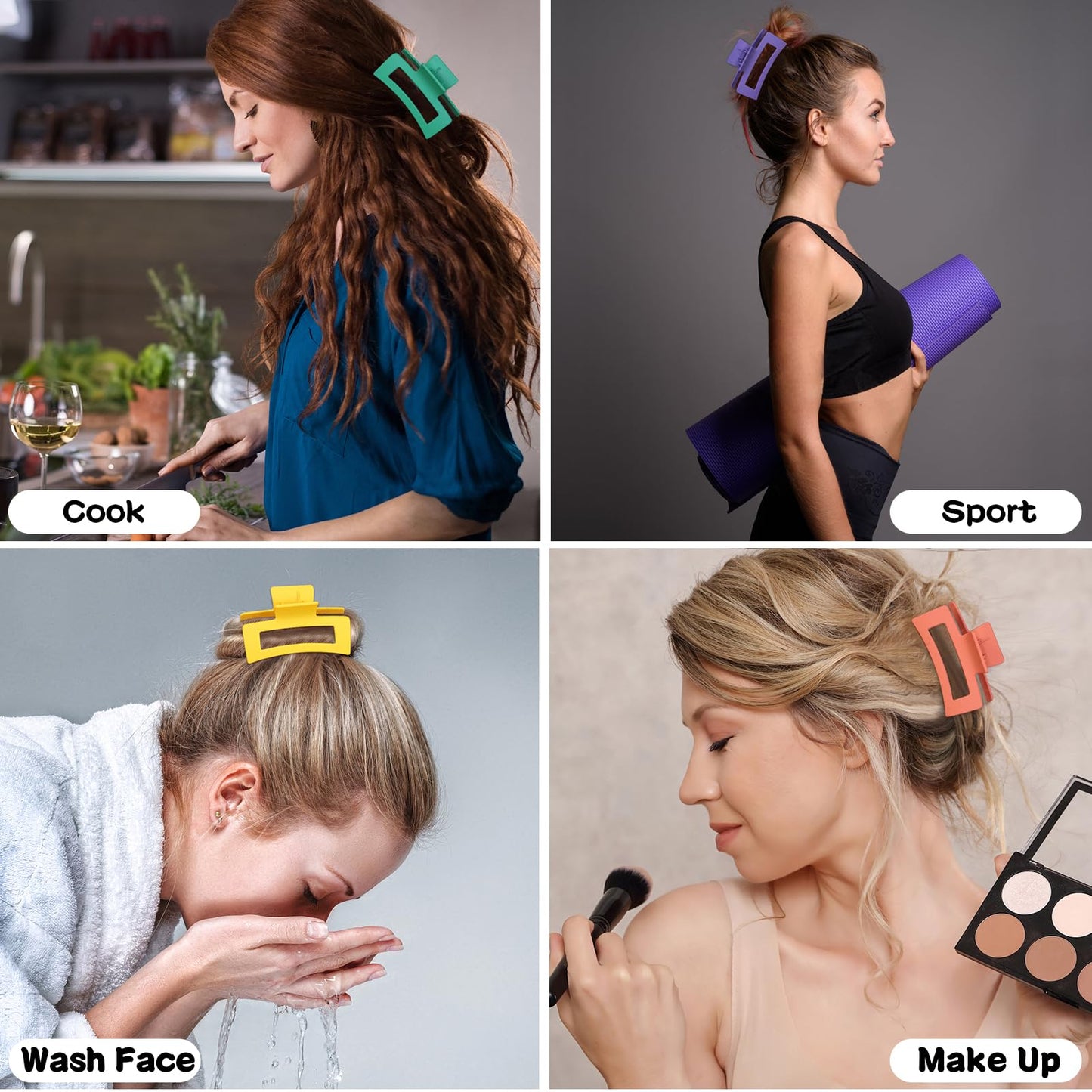 Sisiaipu 3.5 Inch Medium Hair Accessories: 12 Pcs Square Jaw Clips for Thick and Thin Hair - Rectangular Bulk Clips for Women and Girls - Dopamine