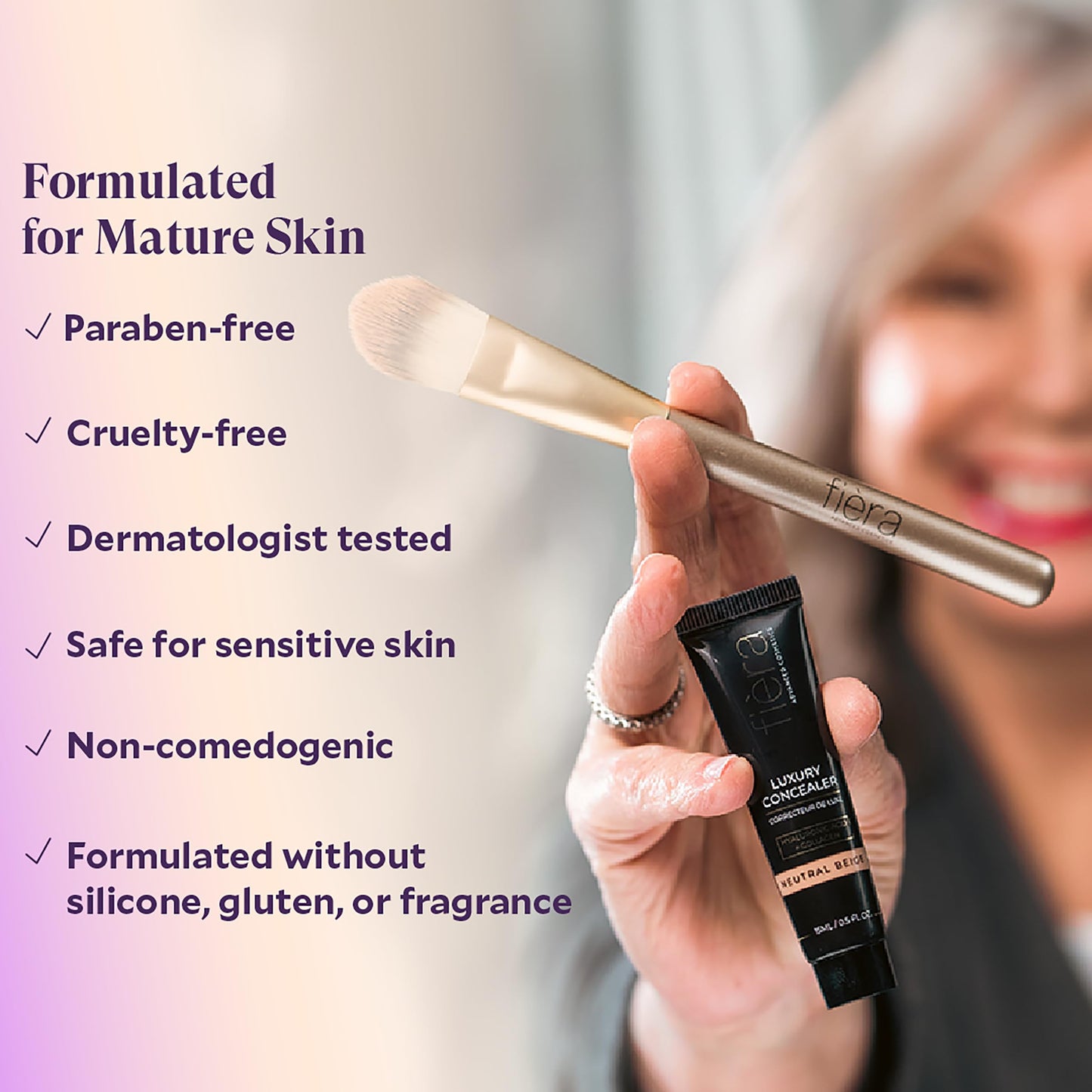 Fièra Luxury Concealer & Foundation with Anti-Aging Ingredients - Full Coverage for Dark Circles, Wrinkles, Fine Lines, and Spots, All-Day Wear For Mature Skin - Caramel, 0.5 FL. OZ. / 15 ML