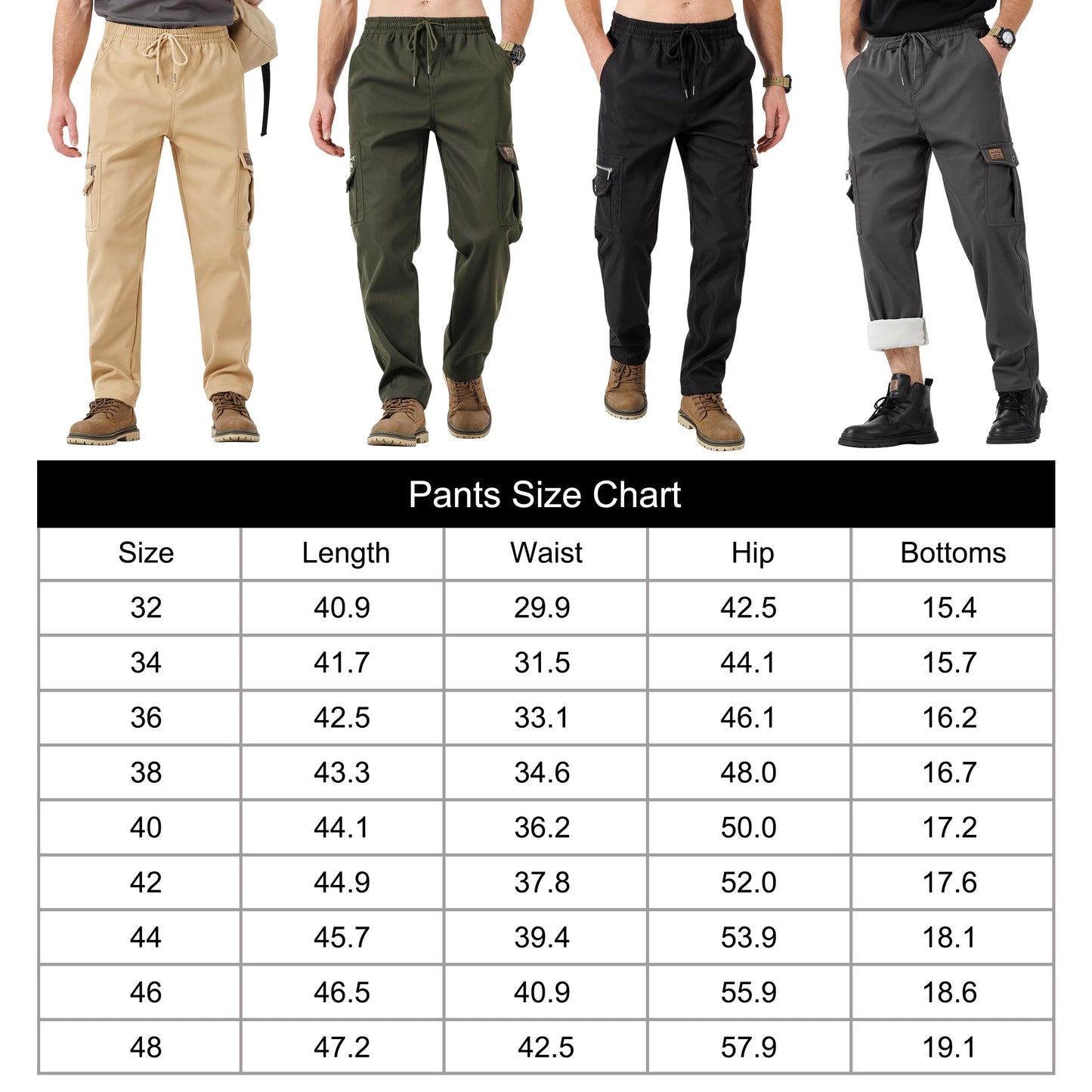 HHZ Men's Winter Fleece Lined Cargo Pant - Drawstring Joggers with Pockets Tactical Pants Pants(Y6005-W-Grey,38)