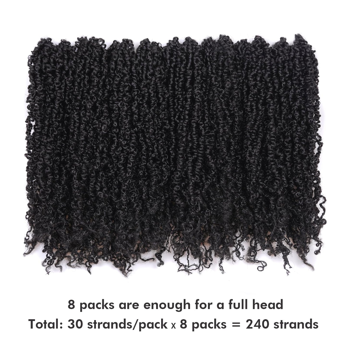 Toyotress Yanky Twist Crochet Hair - 12 Inch 8 Packs (30 Strands/Pcs) Fluffy Spring Mini Twist Short Bob Passion Twist, Natural Black Pre-Looped Crochet Braids Braiding Hair (12 Inch, 1B-8P)