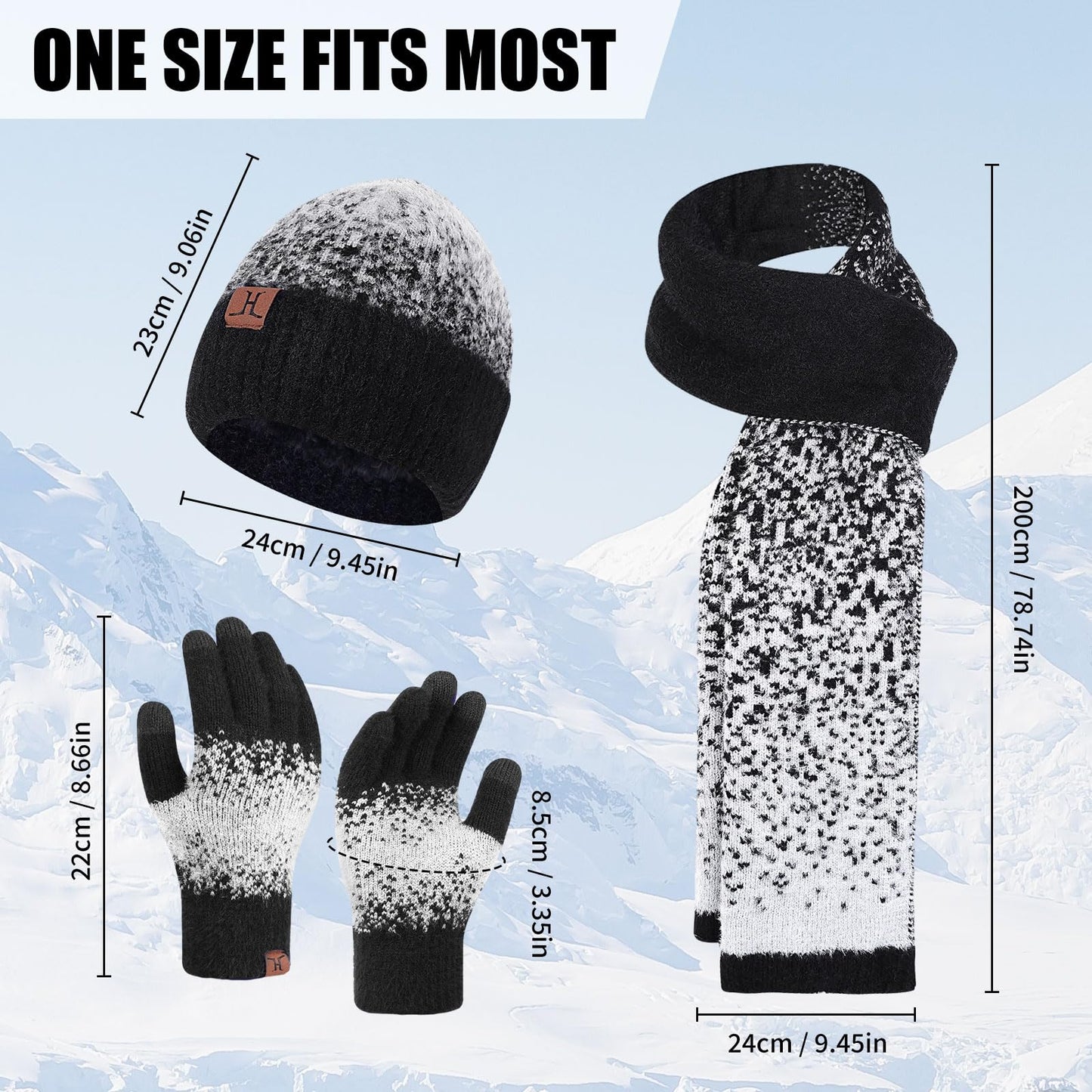 Winter Beanie Hat Scarf Gloves, Warm Fleece Lined Knit Beanie Hat Long Scarf & Touch Screen Gloves for Women Cold Weather Set