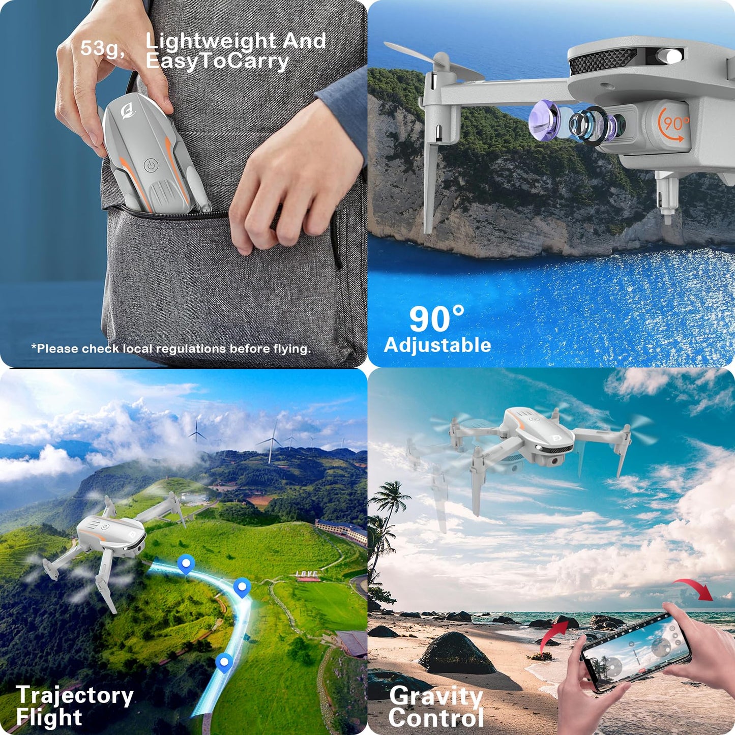 KGF Mini Drone with Camera,1080P HD FPV Foldable Drones for Kids,Adults,Gesture Control, Stable Altitude Hold, One Key Take Off/Land, 3D Flips, Waypoints Fly, Gravity Control, Kids Drone,2 Batteries