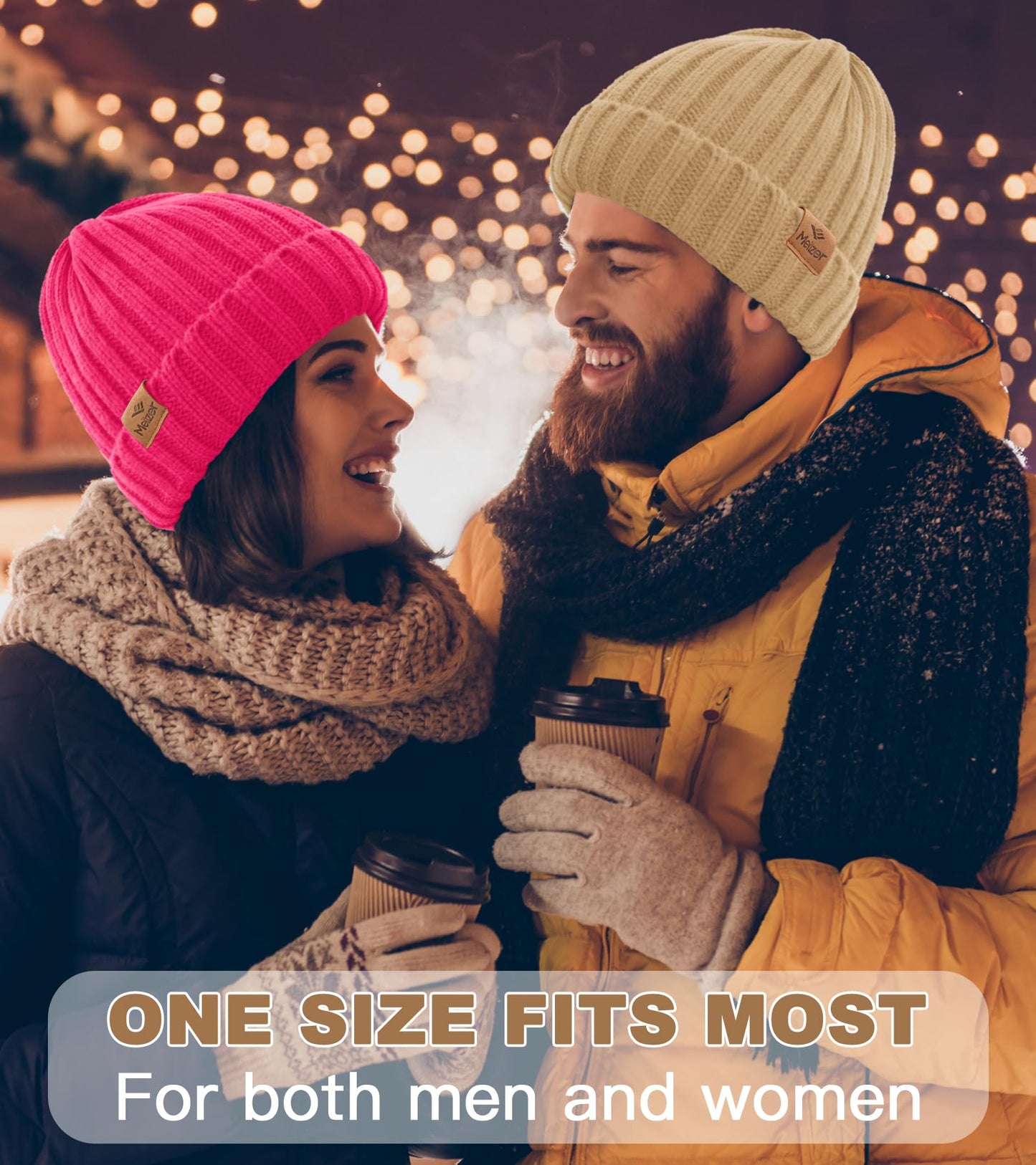 Meilzer Winter Hats for Women Fleece Lined Beanie Knit Chunky Womens Snow Cap (US, Alpha, One Size, Black/Grey)