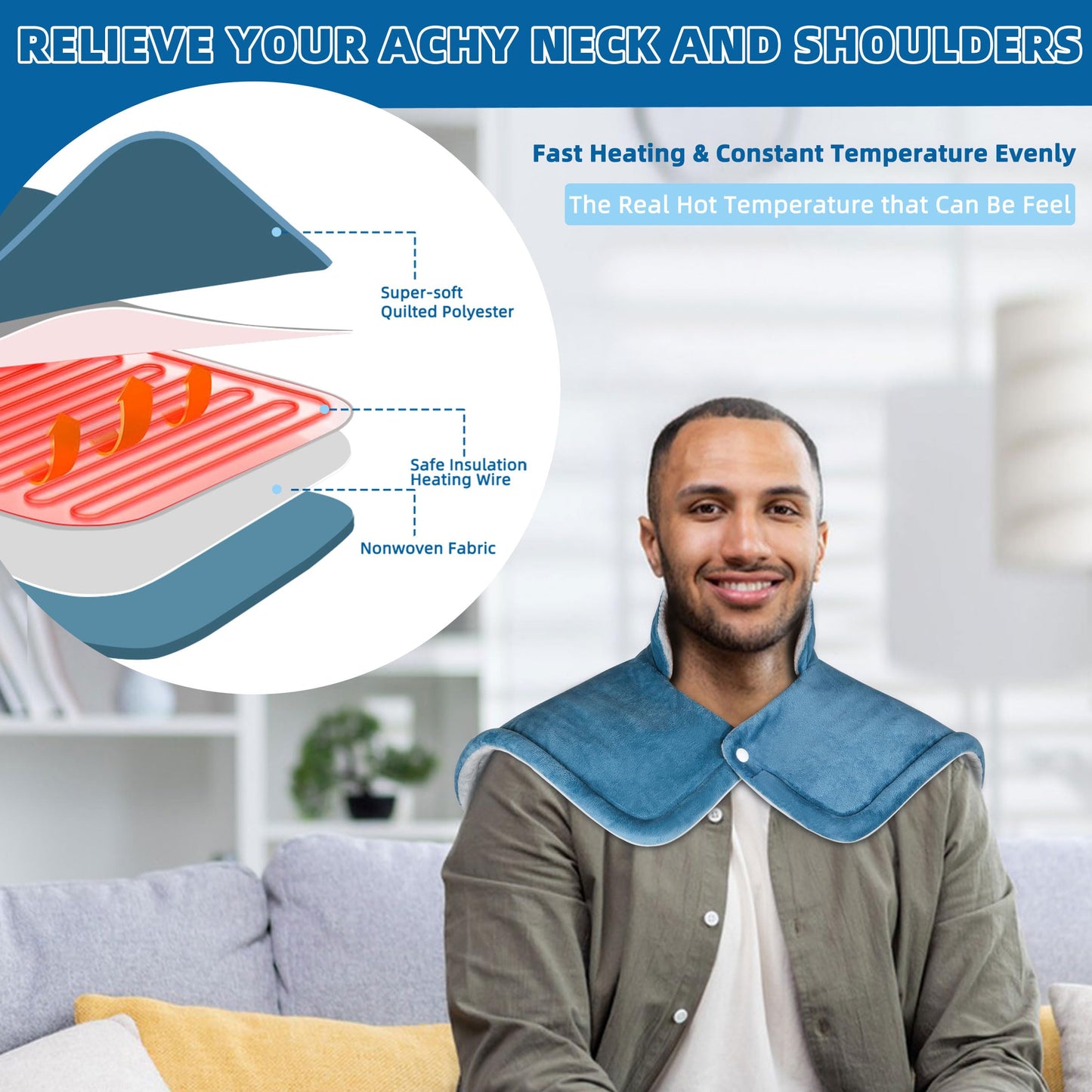 Heating Pad for Neck and Shoulders and Back Pain Relief Fathers Day Dad Gifts for Women Mom Men Dad 2lb Weighted Electric Neck Heating Pad Shoulder Heating Pads 6 Heat Settings 4 Timers Auto-Off