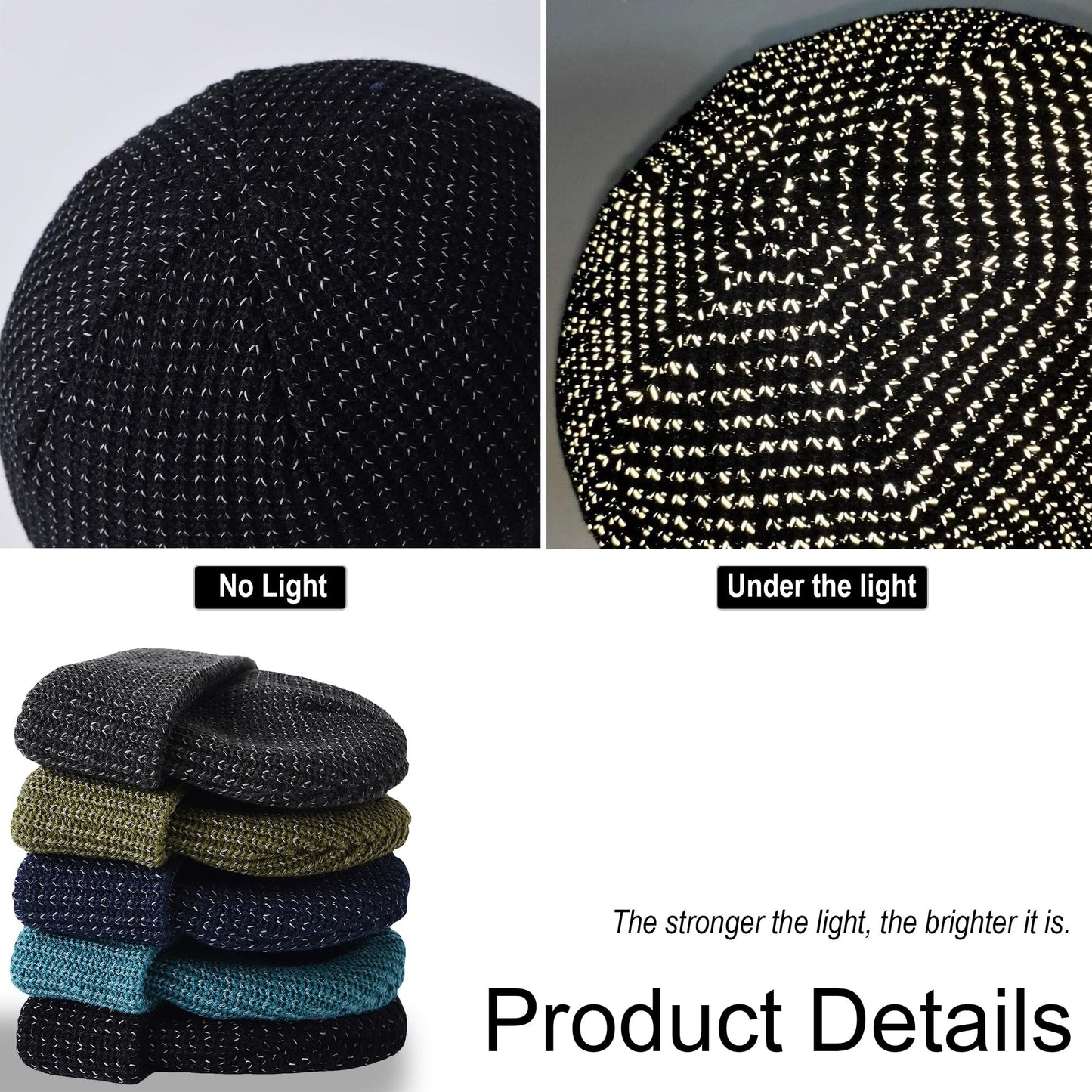 Babalet Reflective Winter Beanie Hats for Women Men Adults, High Visibility Safety Knitted Polar Fleece Lined Black Hat Cap for Running Outdoor Sports Walking Cycling at Night, Grey