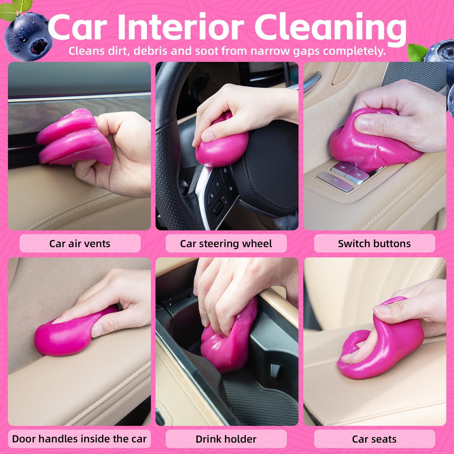 ASFSKY Reusable Car Cleaning Gel with Strong Adhesion - Ideal for Car Interiors (Air Vents, Dashboards, Seat Gaps), Electronics (Keyboards, Laptops, Game Consoles), Home Appliances (3, Rose Red)